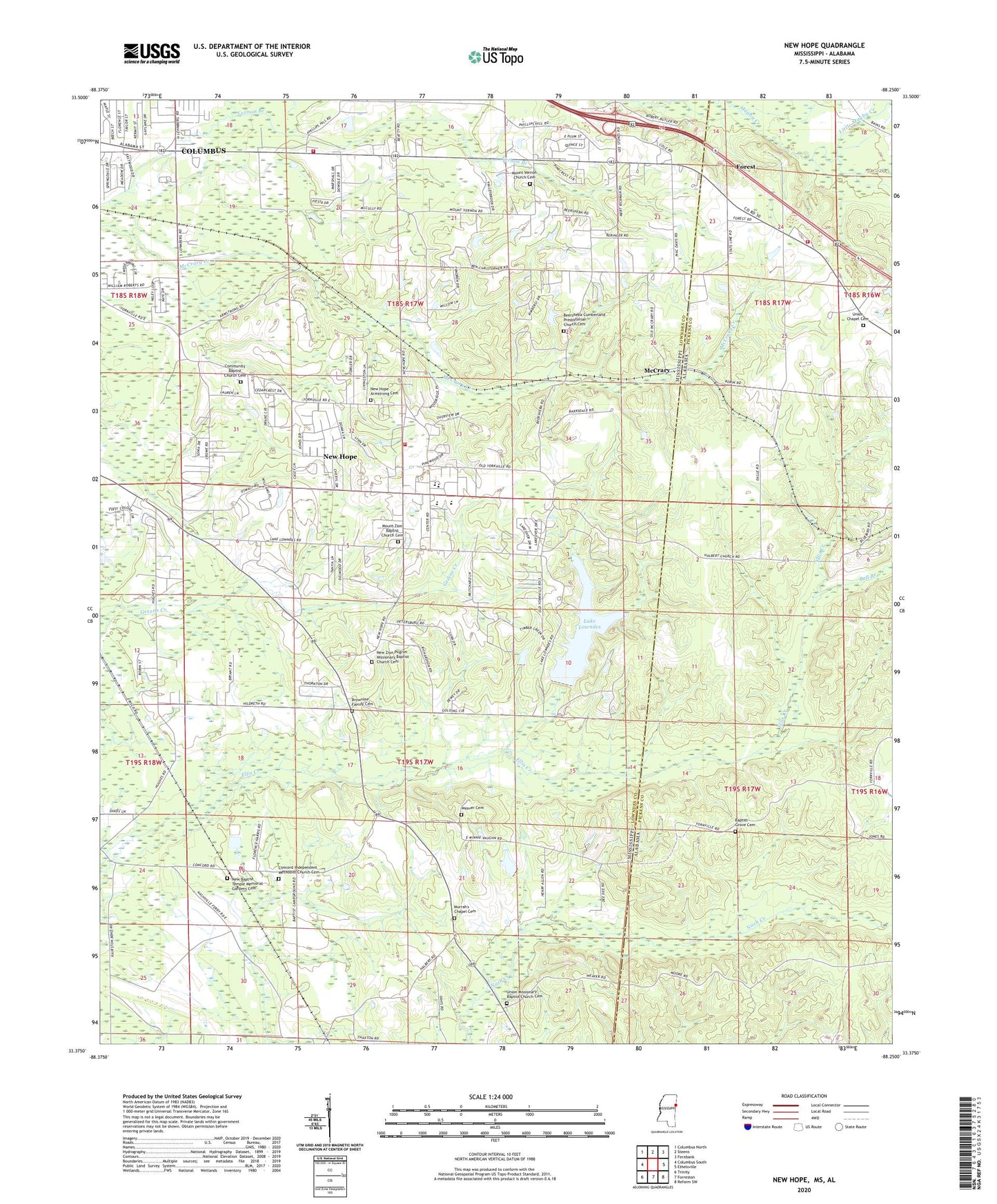 New Hope Mississippi US Topo Map Image