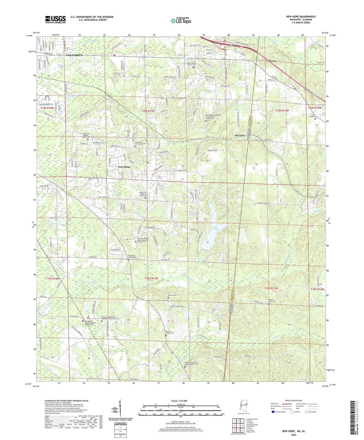 New Hope Mississippi US Topo Map Image