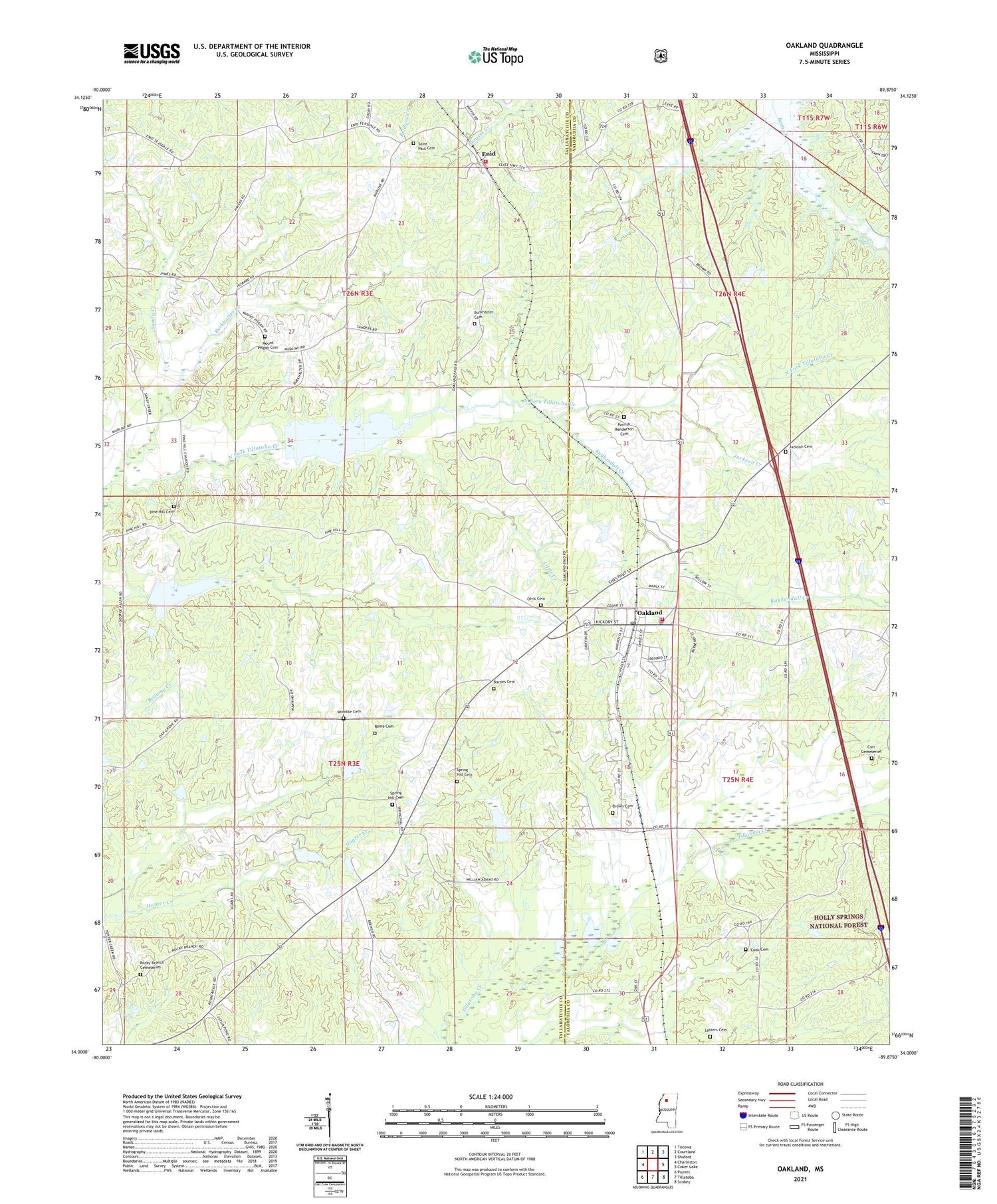 Oakland Mississippi US Topo Map Image