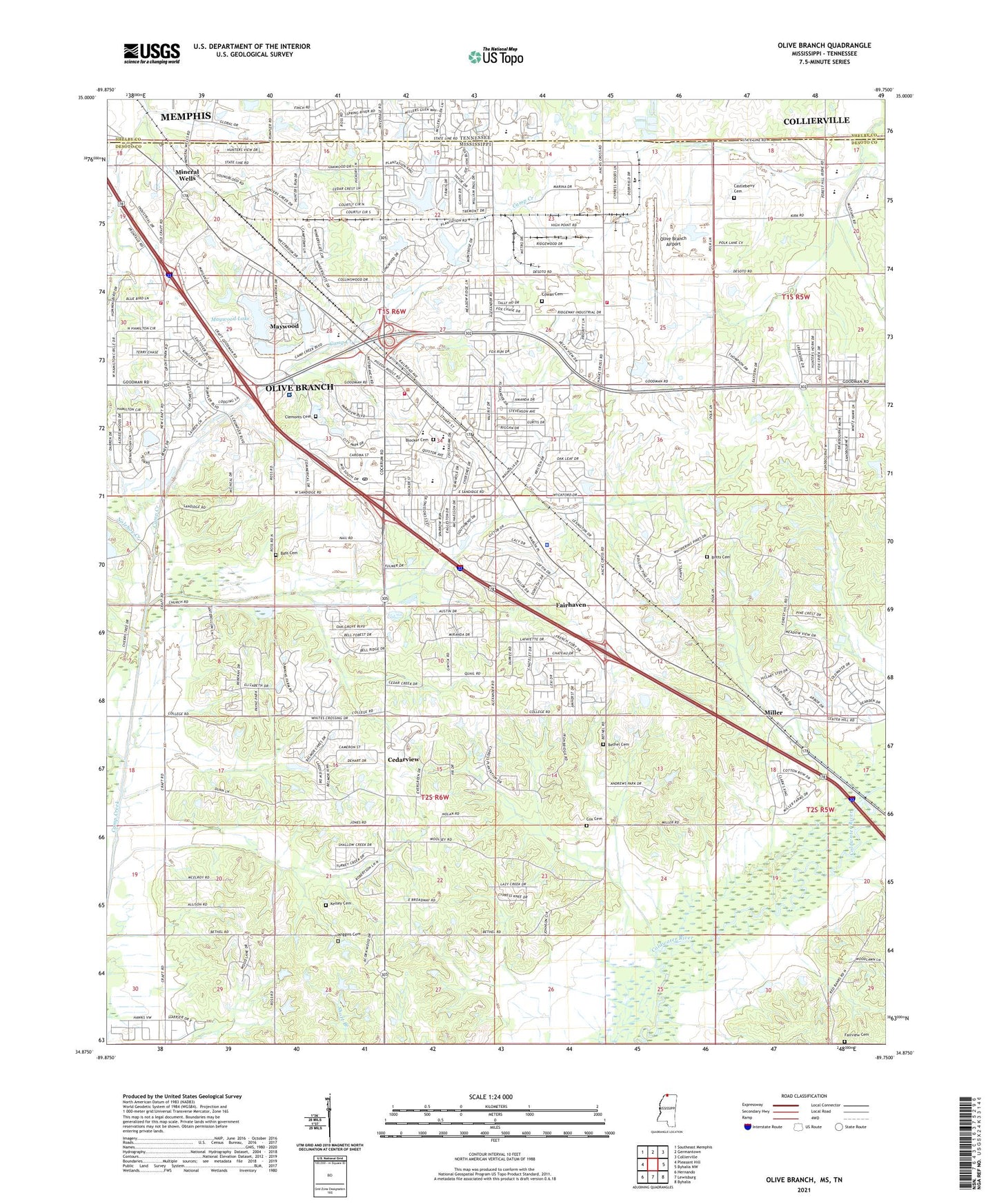Olive Branch Mississippi US Topo Map Image