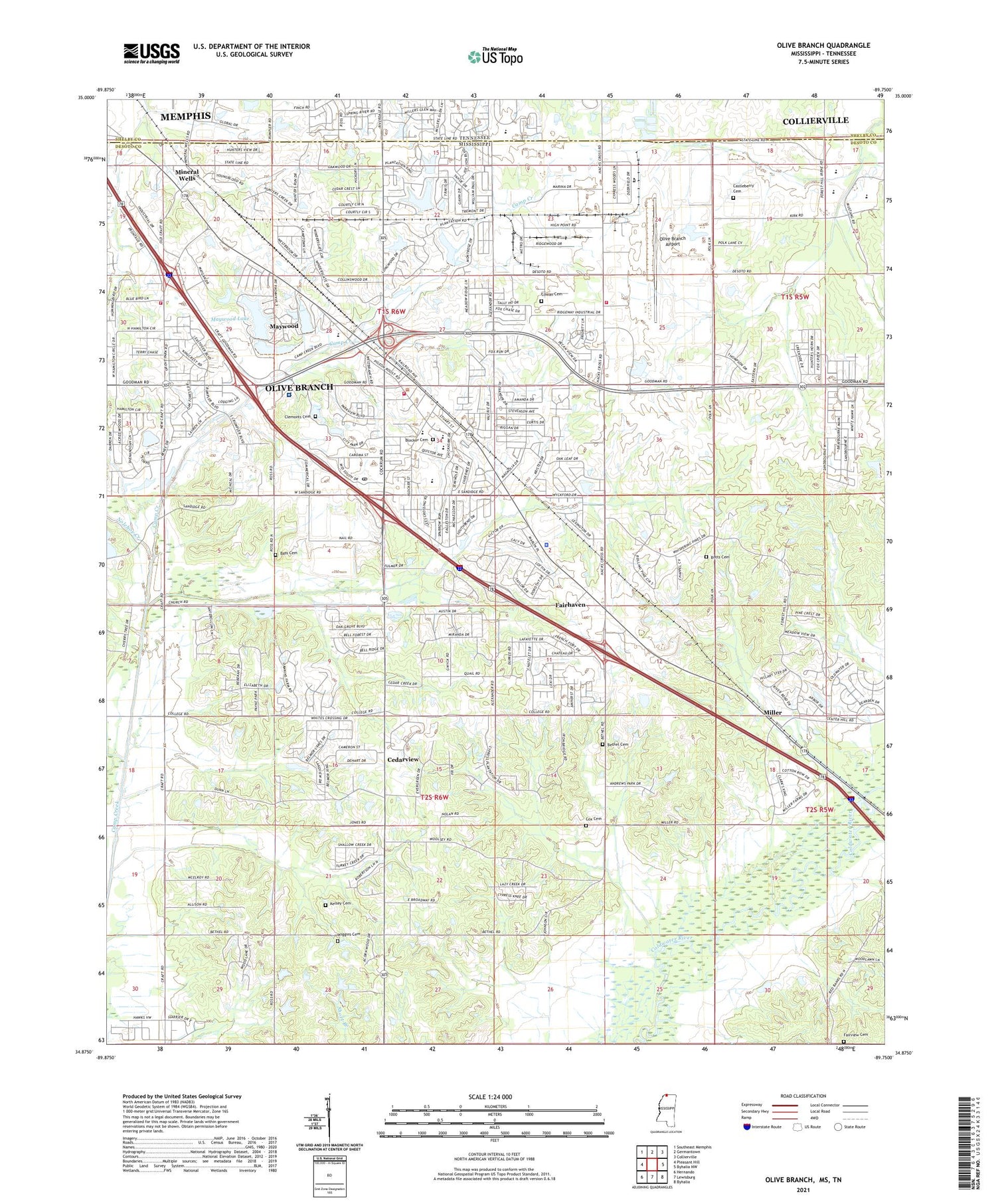 Olive Branch Mississippi US Topo Map Image
