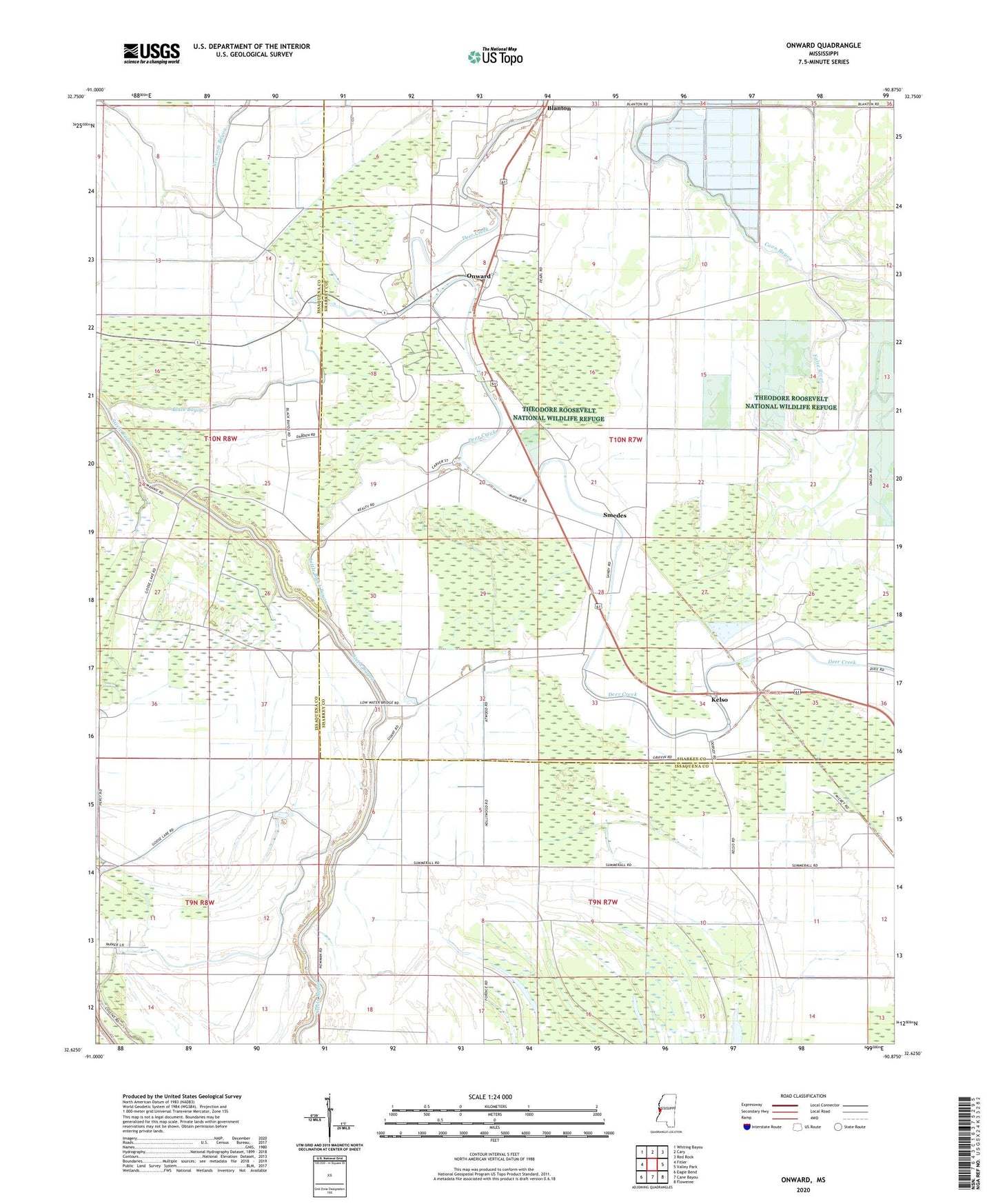 Onward Mississippi US Topo Map Image