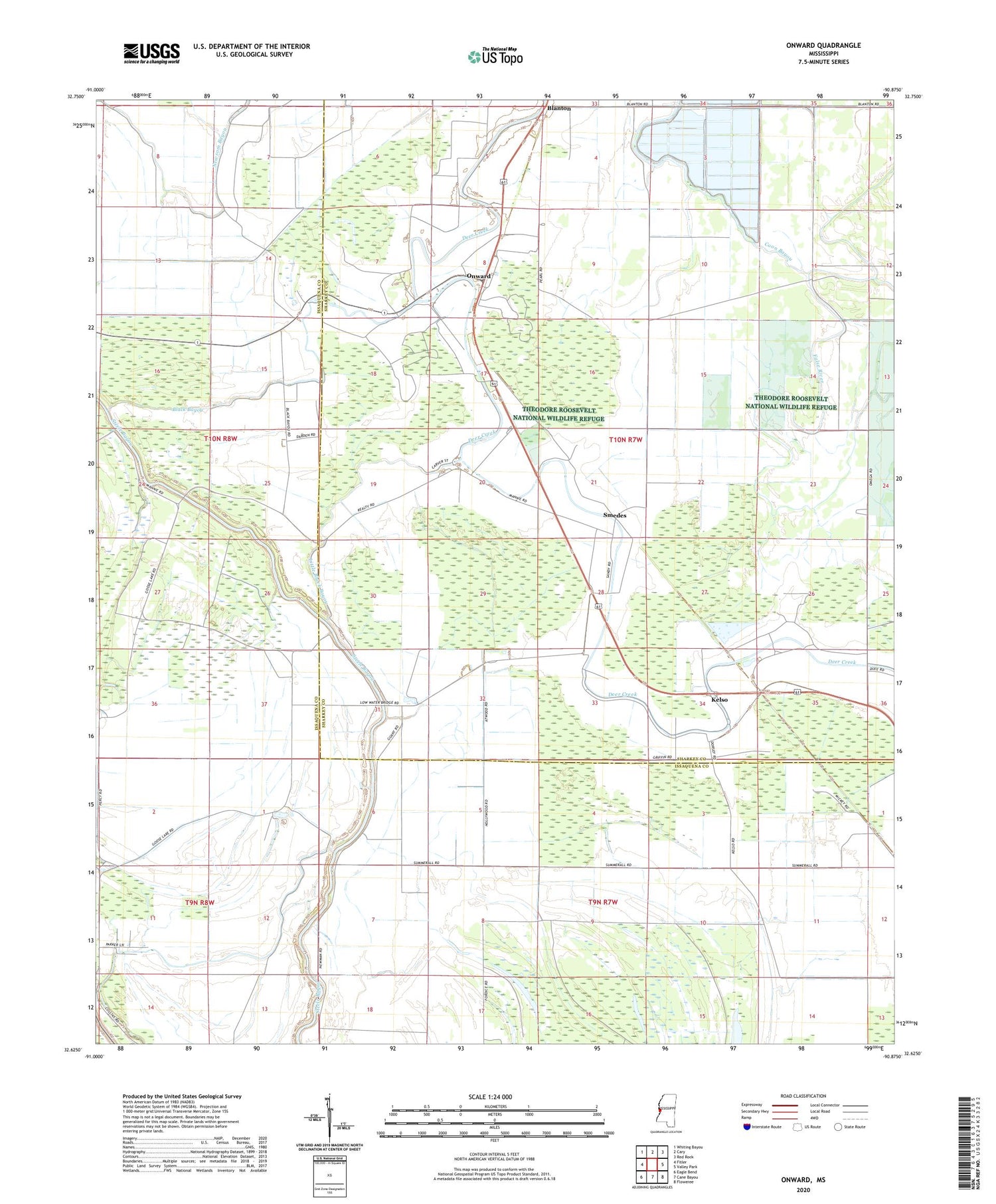 Onward Mississippi US Topo Map Image