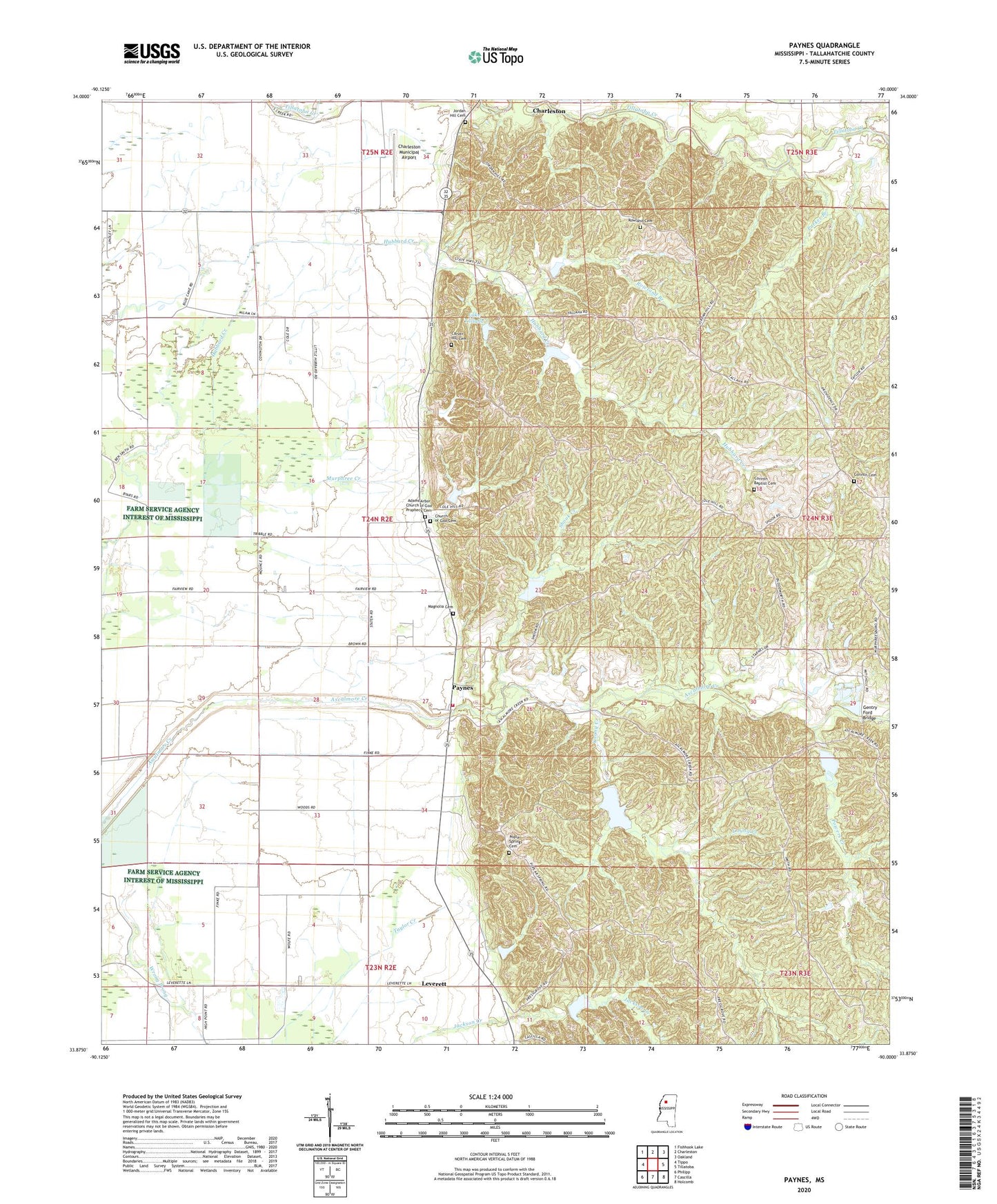 Paynes Mississippi US Topo Map Image