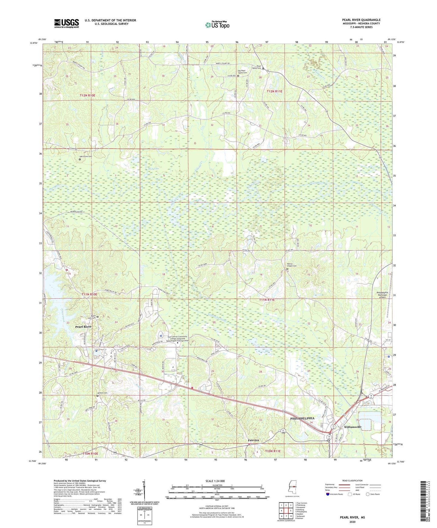 Pearl River Mississippi US Topo Map Image