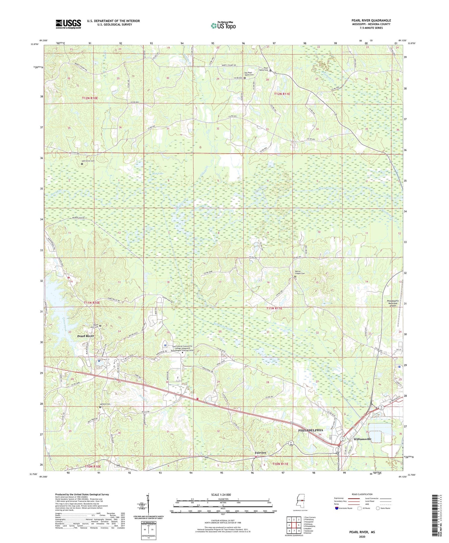 Pearl River Mississippi US Topo Map Image