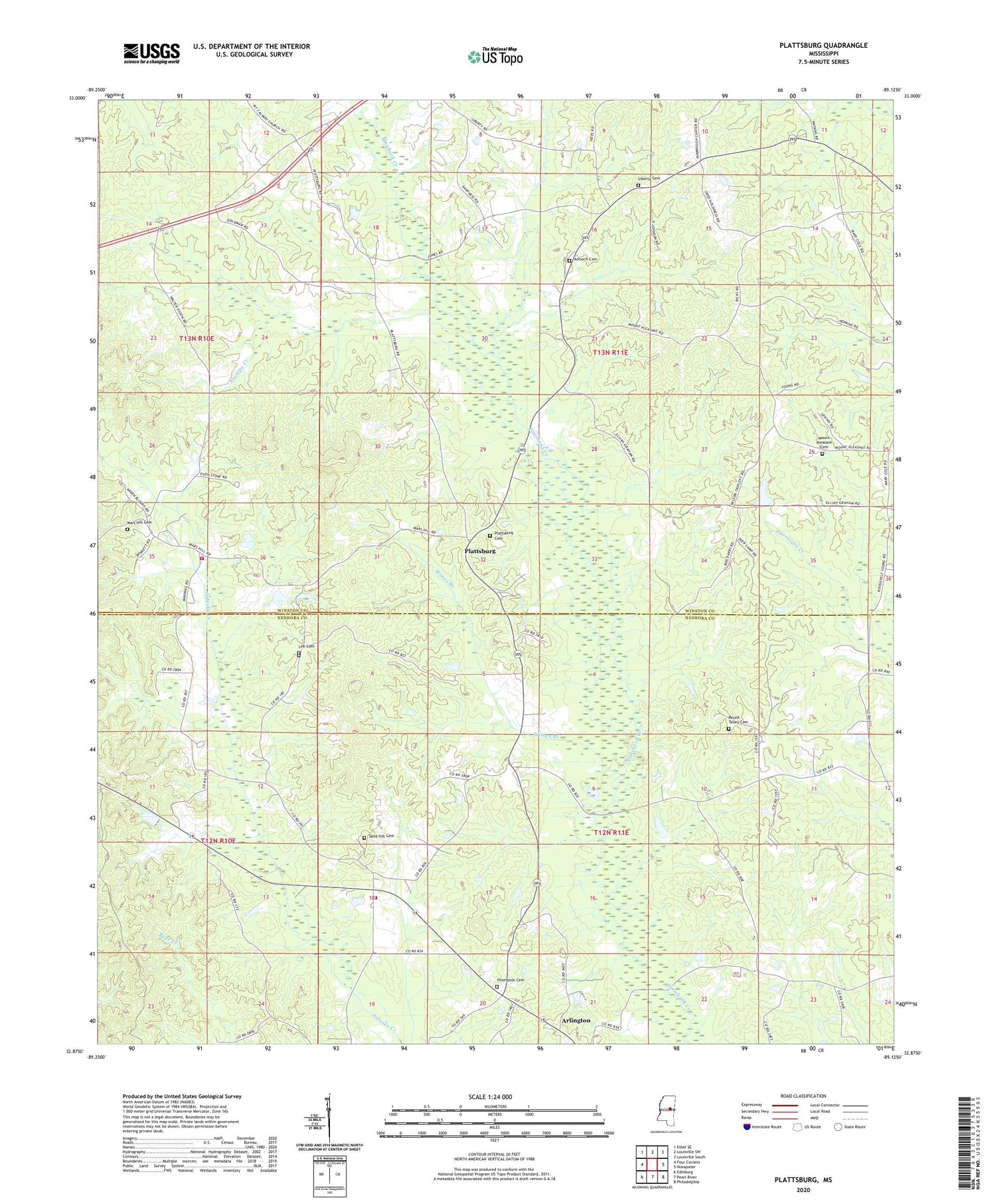 Plattsburg Mississippi US Topo Map Image