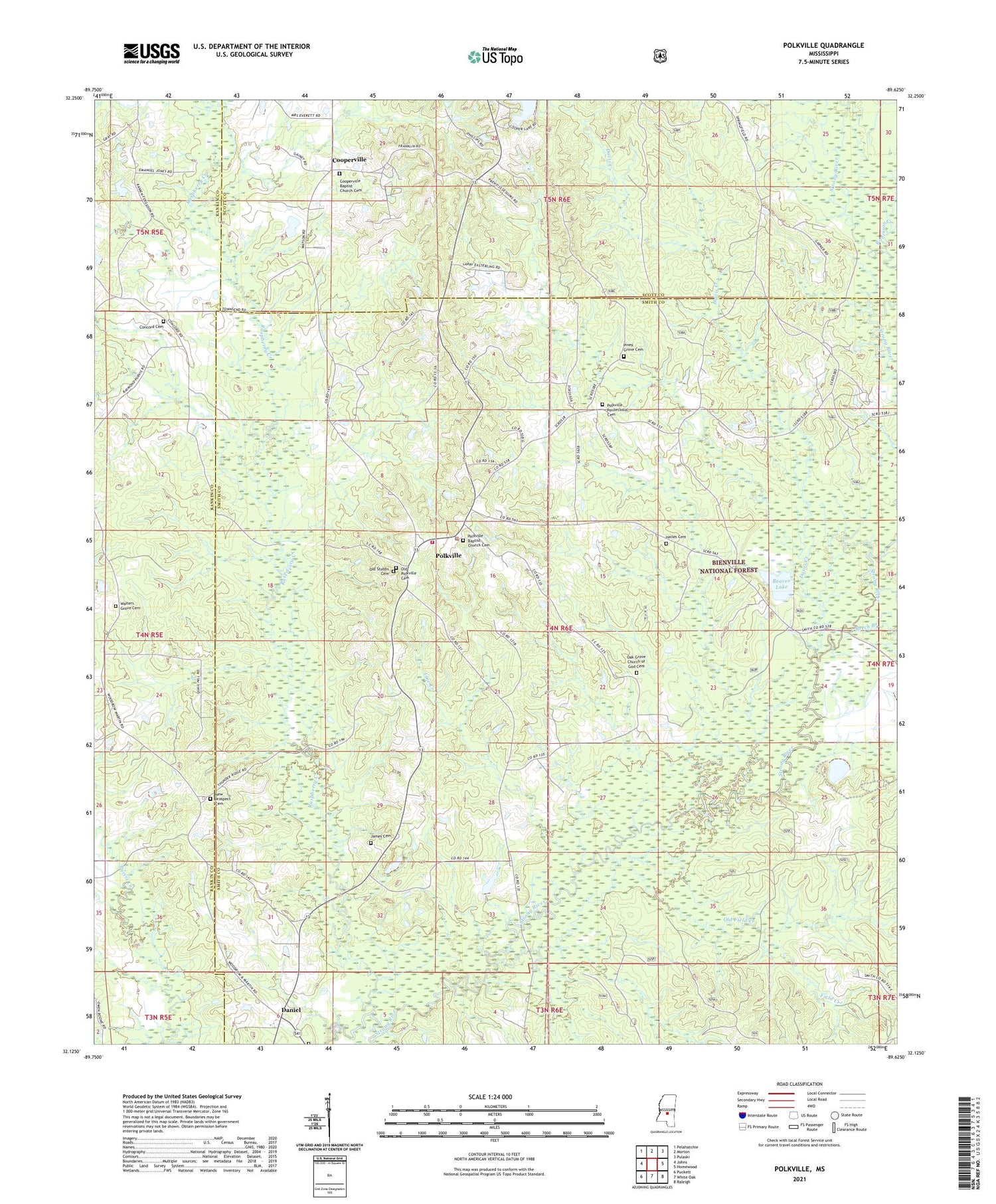 Polkville Mississippi US Topo Map Image