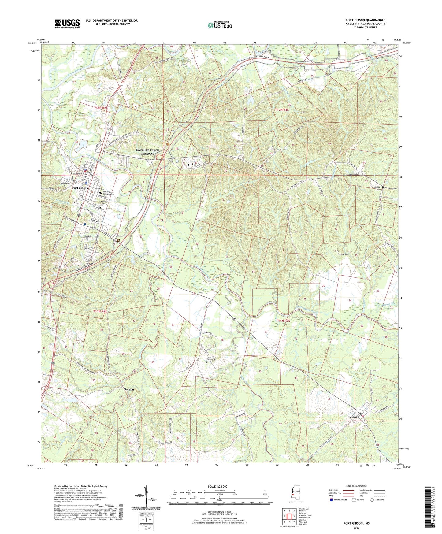 Port Gibson Mississippi US Topo Map Image