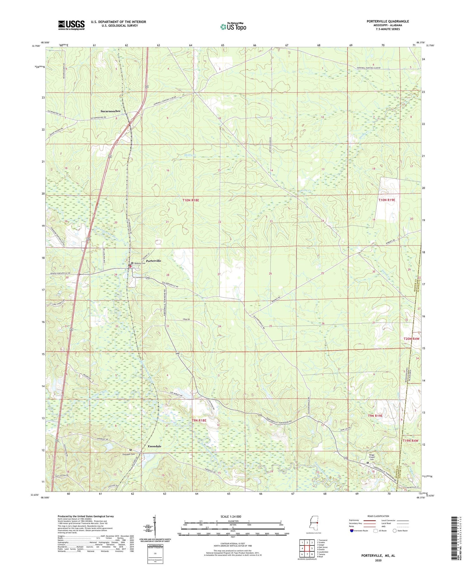 Porterville Mississippi US Topo Map Image