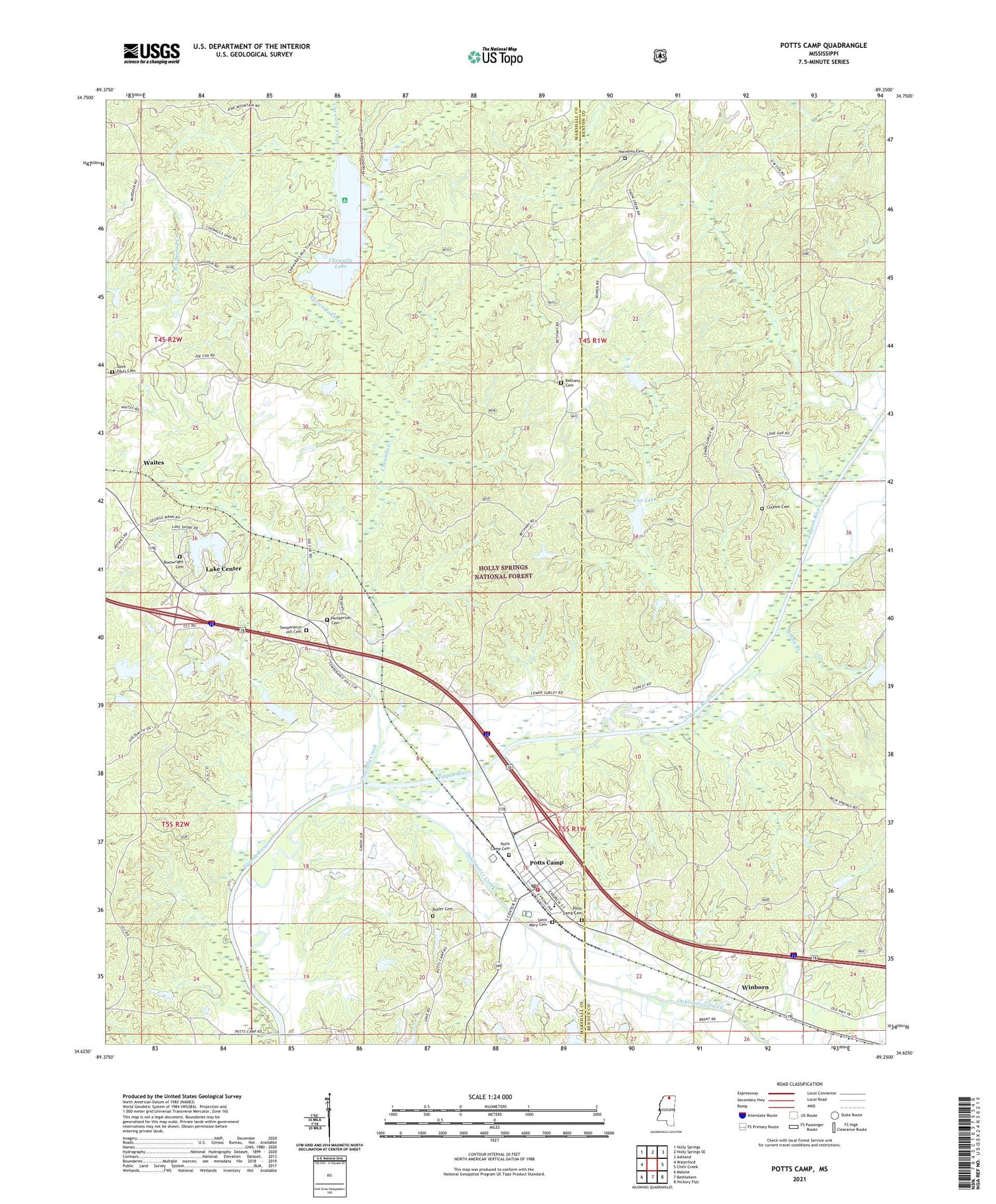 Potts Camp Mississippi US Topo Map Image