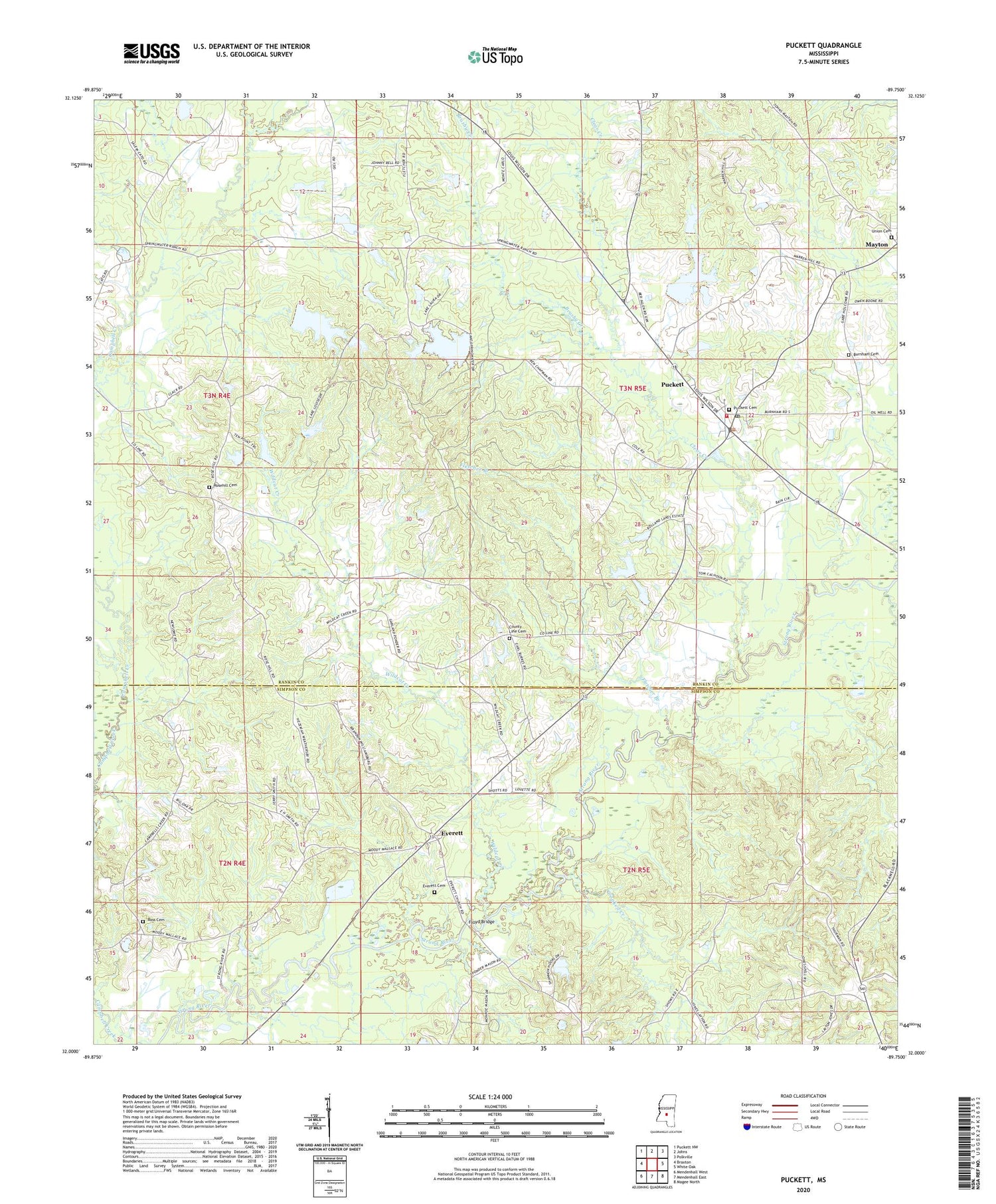 Puckett Mississippi US Topo Map Image