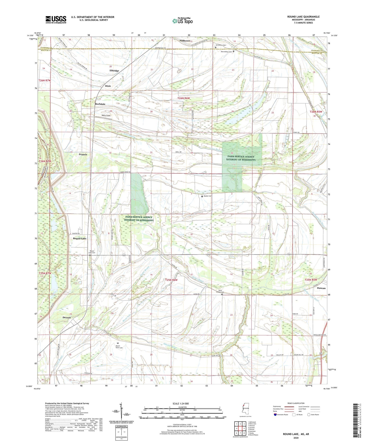 Round Lake Mississippi US Topo Map Image
