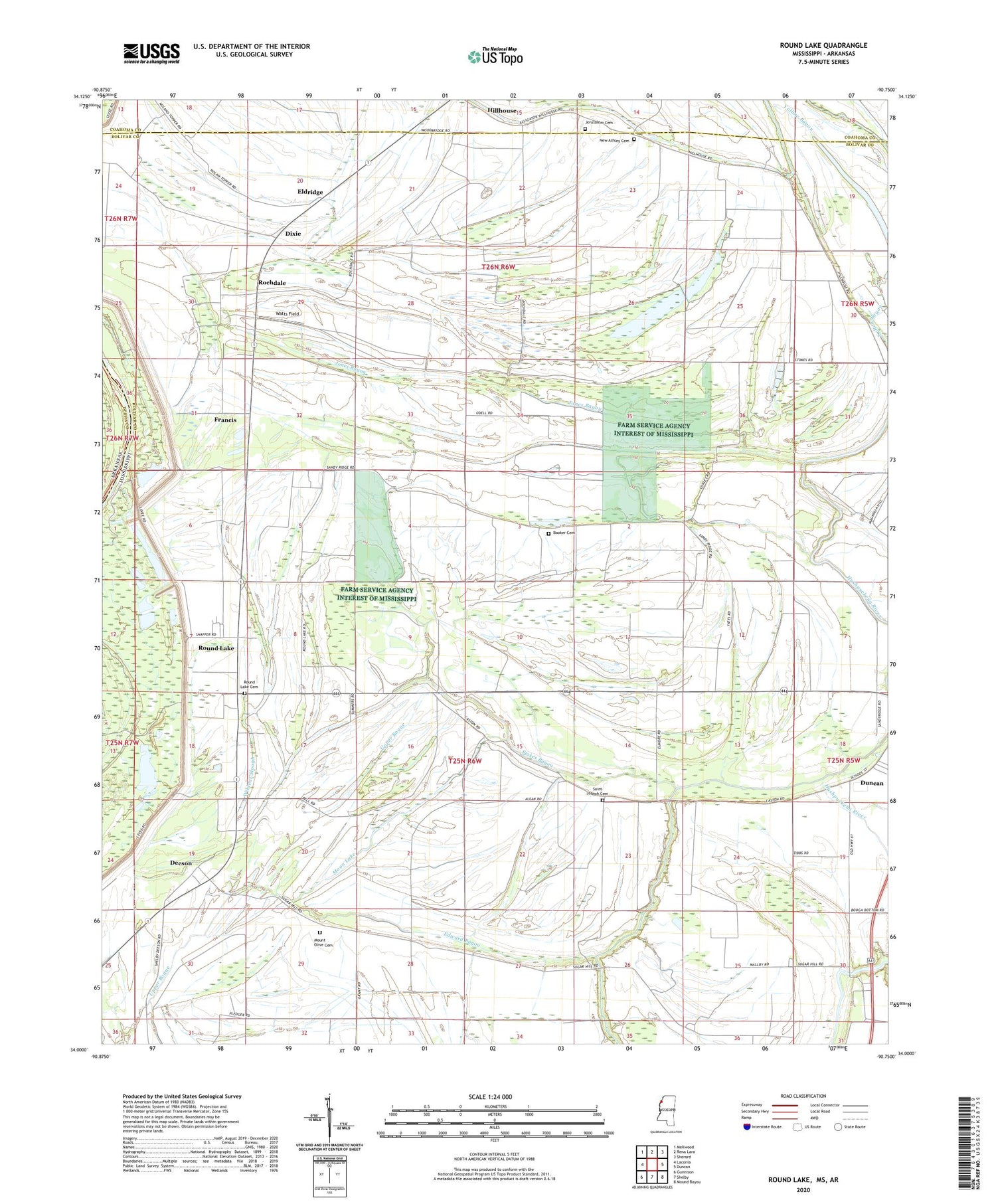 Round Lake Mississippi US Topo Map Image