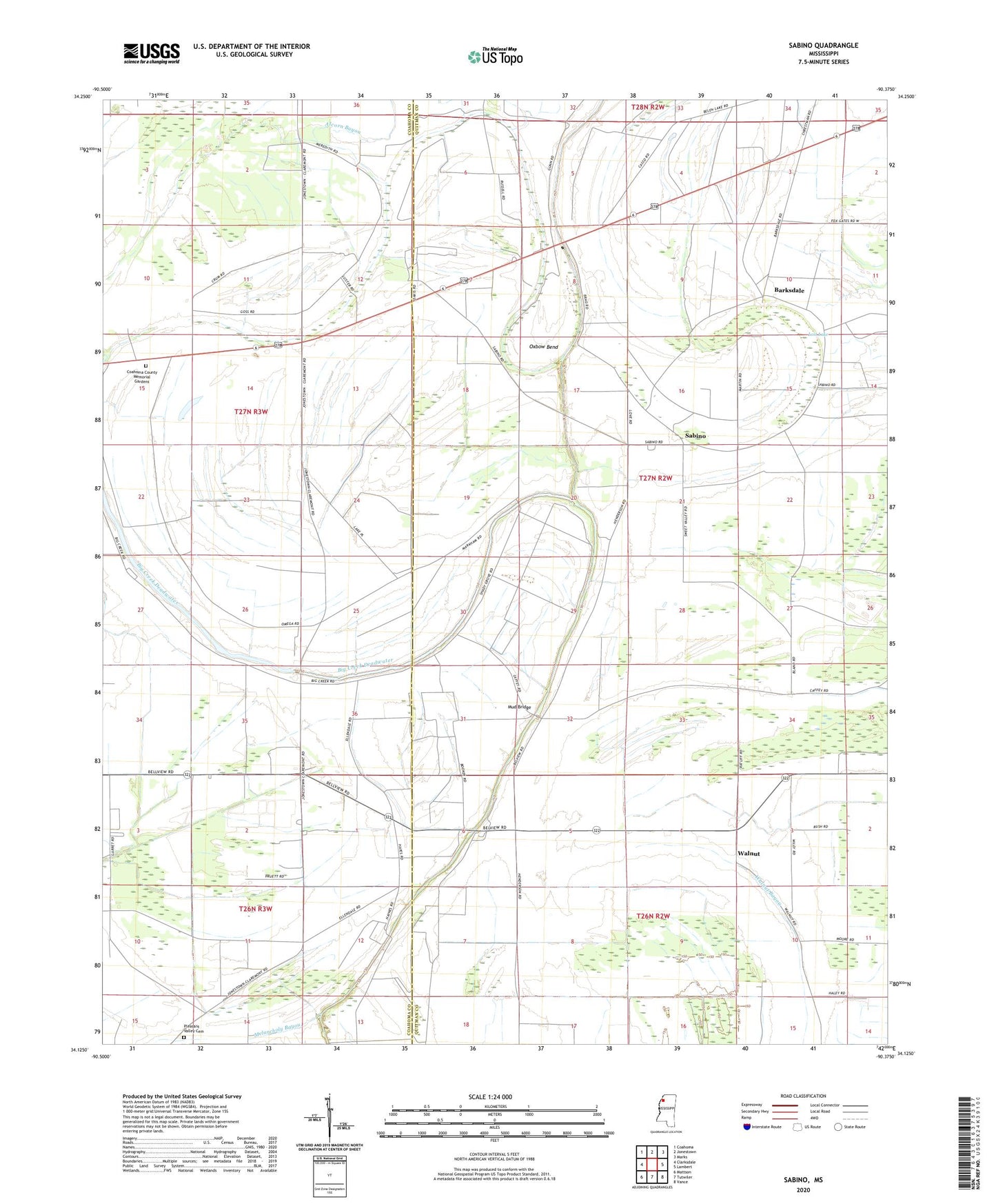 Sabino Mississippi US Topo Map Image