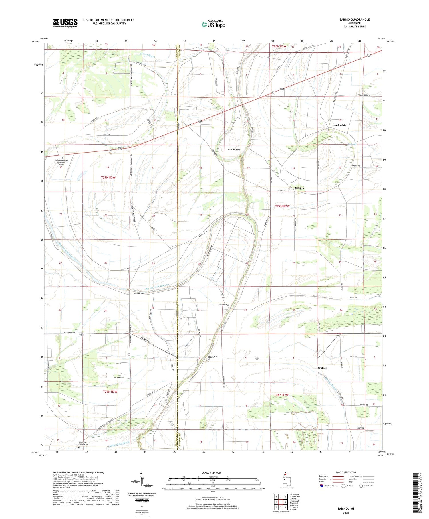 Sabino Mississippi US Topo Map Image