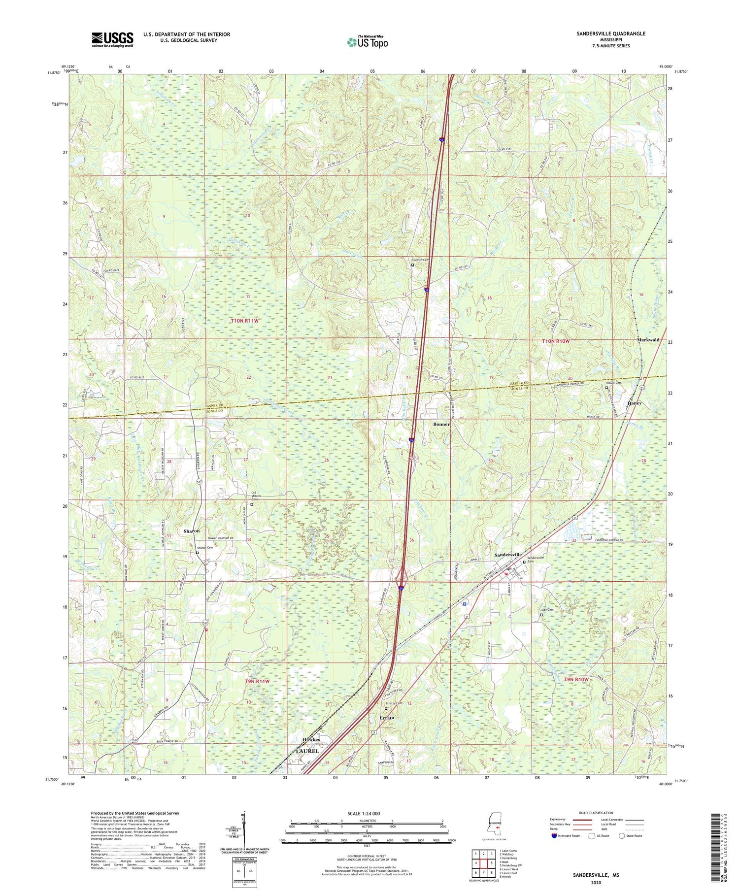 Sandersville Mississippi US Topo Map Image