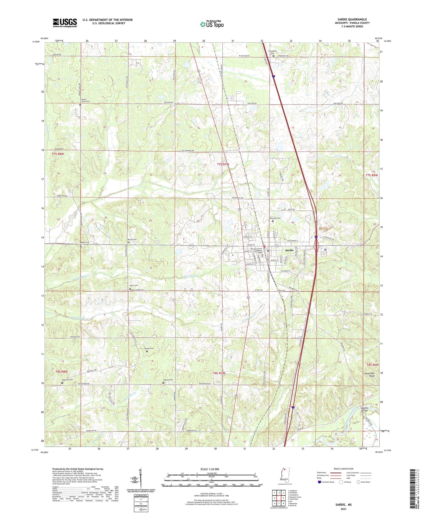 Sardis Mississippi US Topo Map Image