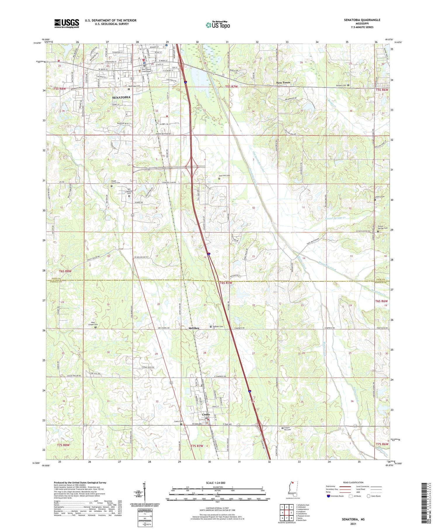 Senatobia Mississippi US Topo Map Image
