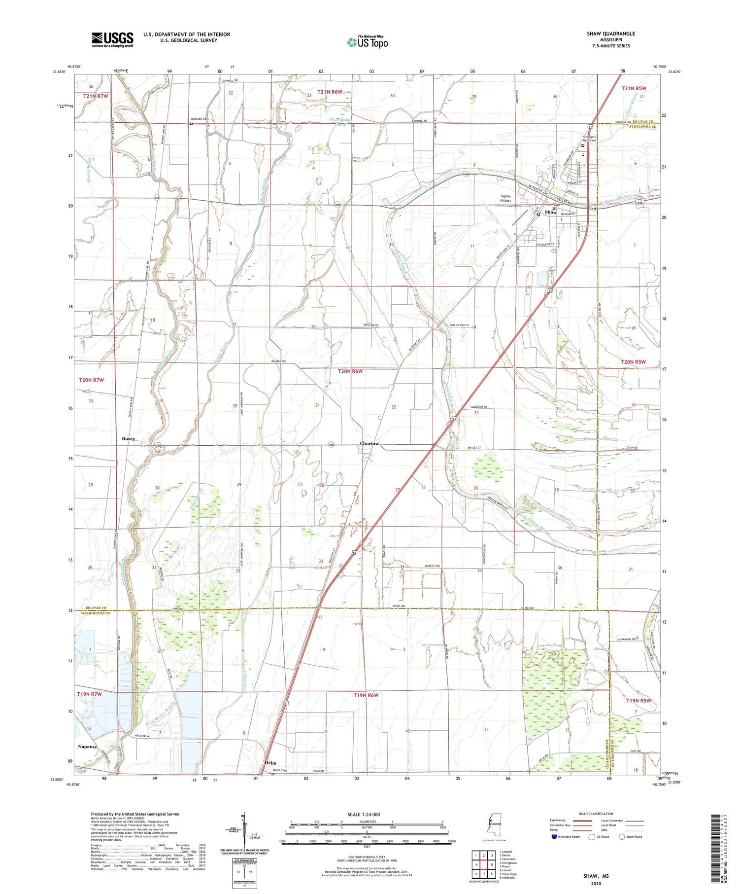 Shaw Mississippi US Topo Map Image