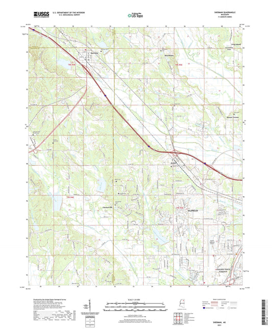 Sherman Mississippi US Topo Map Image