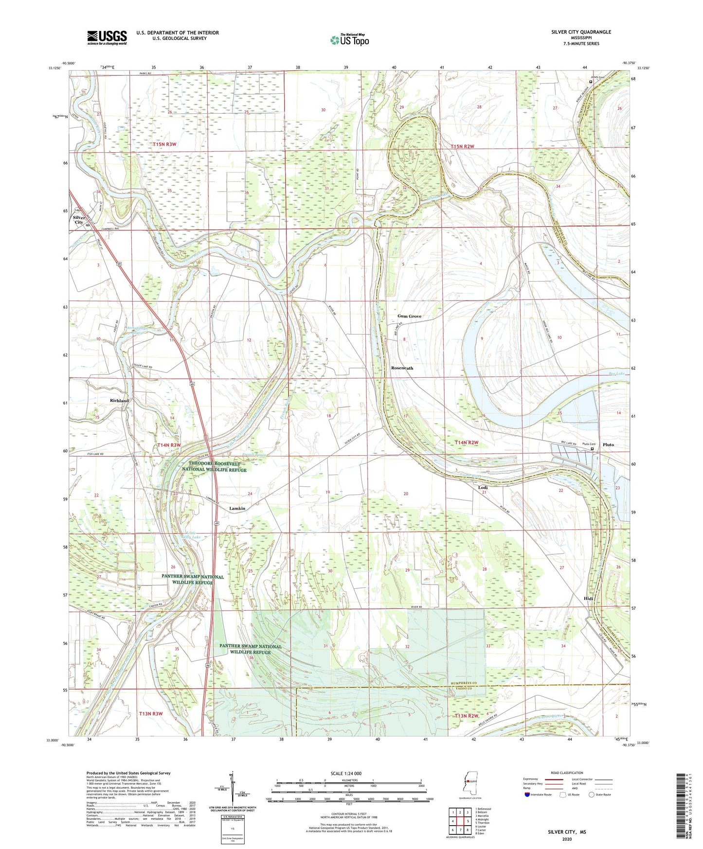 Silver City Mississippi US Topo Map Image