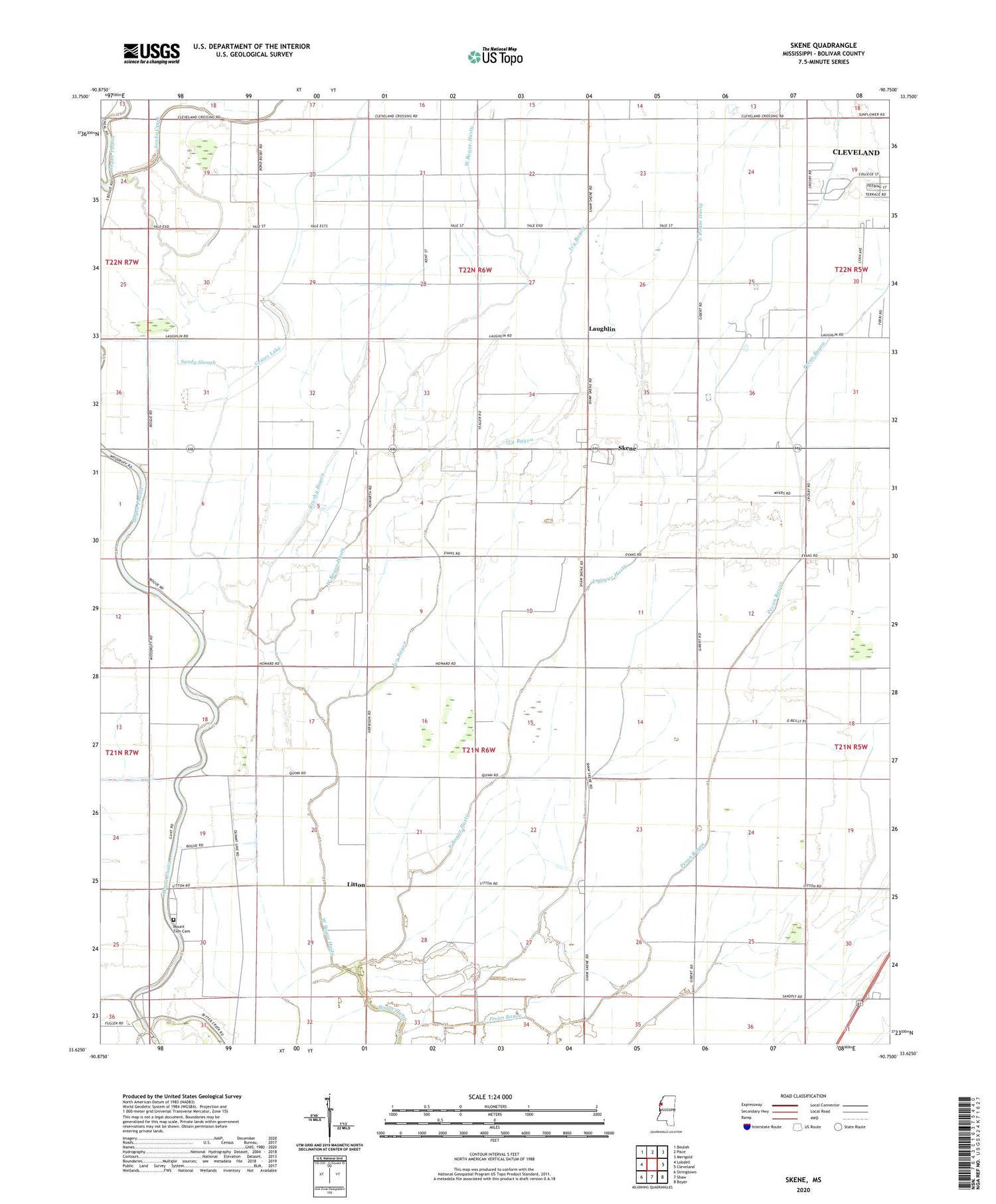 Skene Mississippi US Topo Map Image