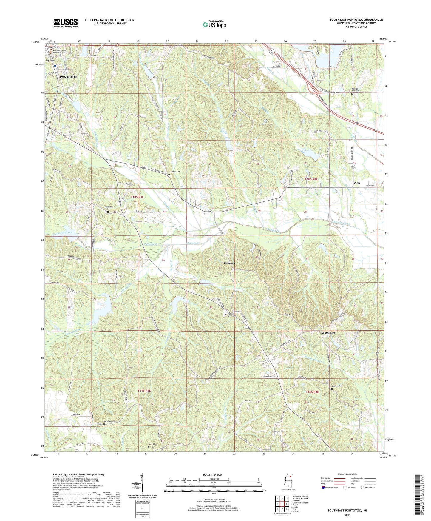Southeast Pontotoc Mississippi US Topo Map Image