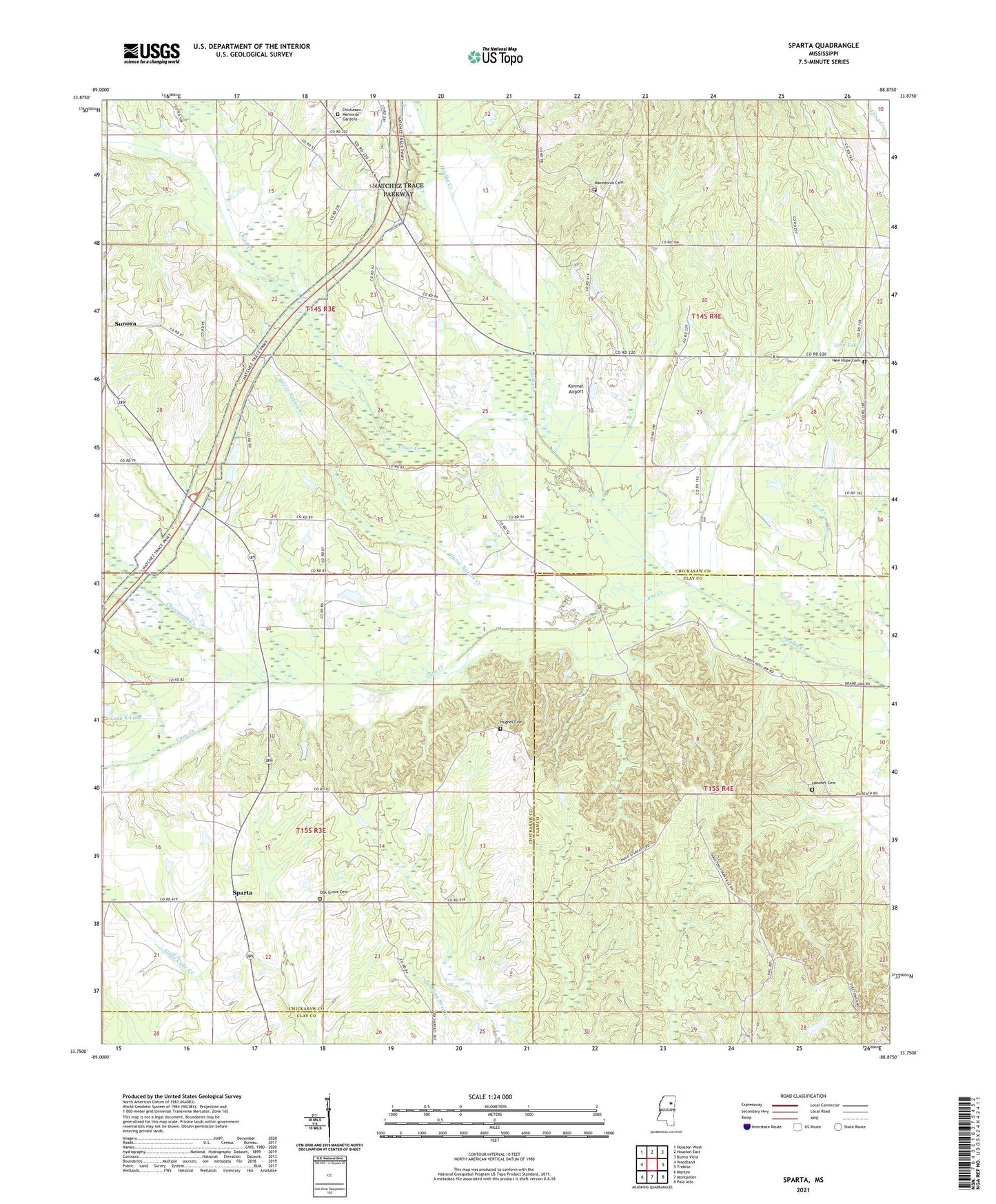 Sparta Mississippi US Topo Map Image