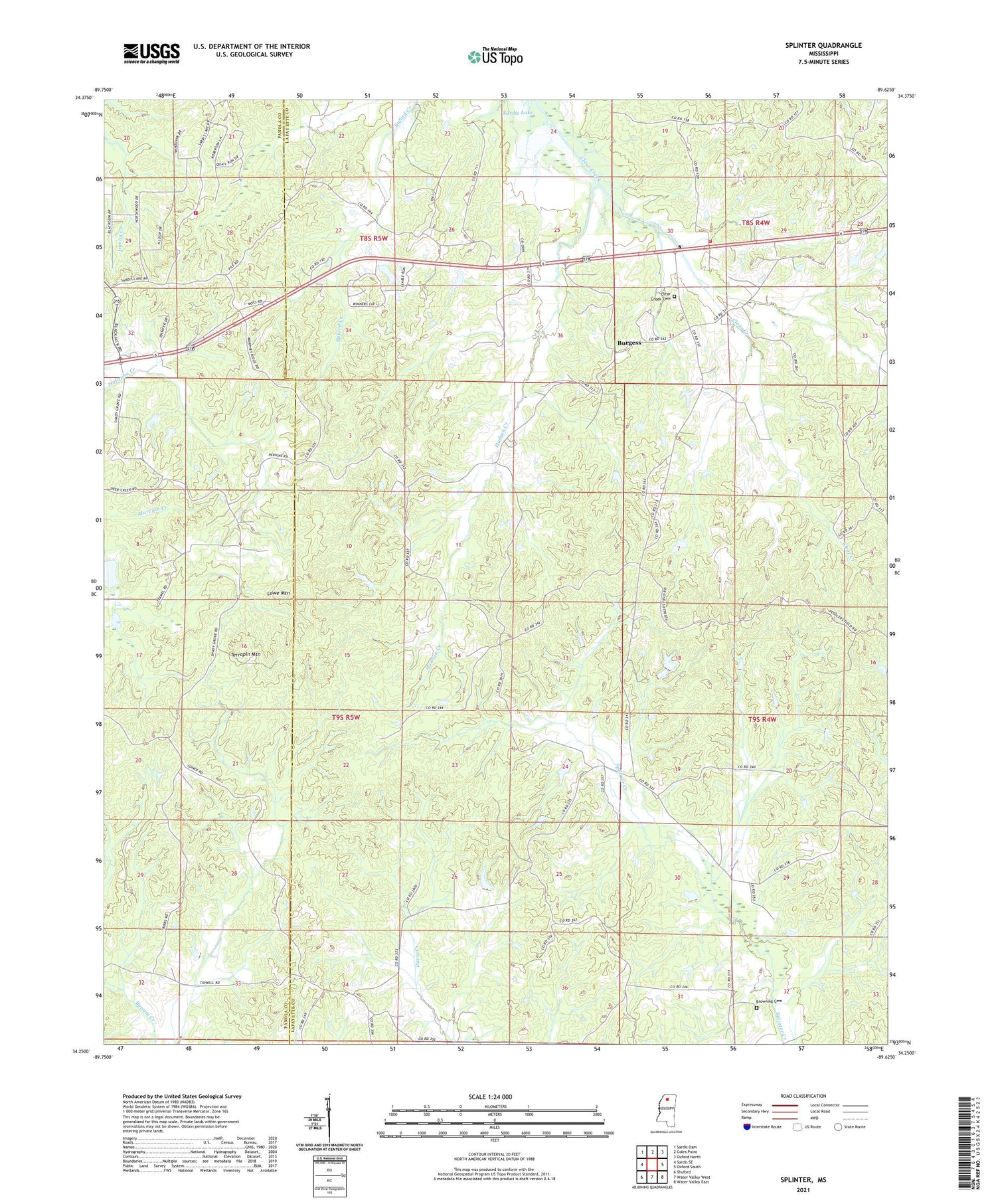 Splinter Mississippi US Topo Map Image