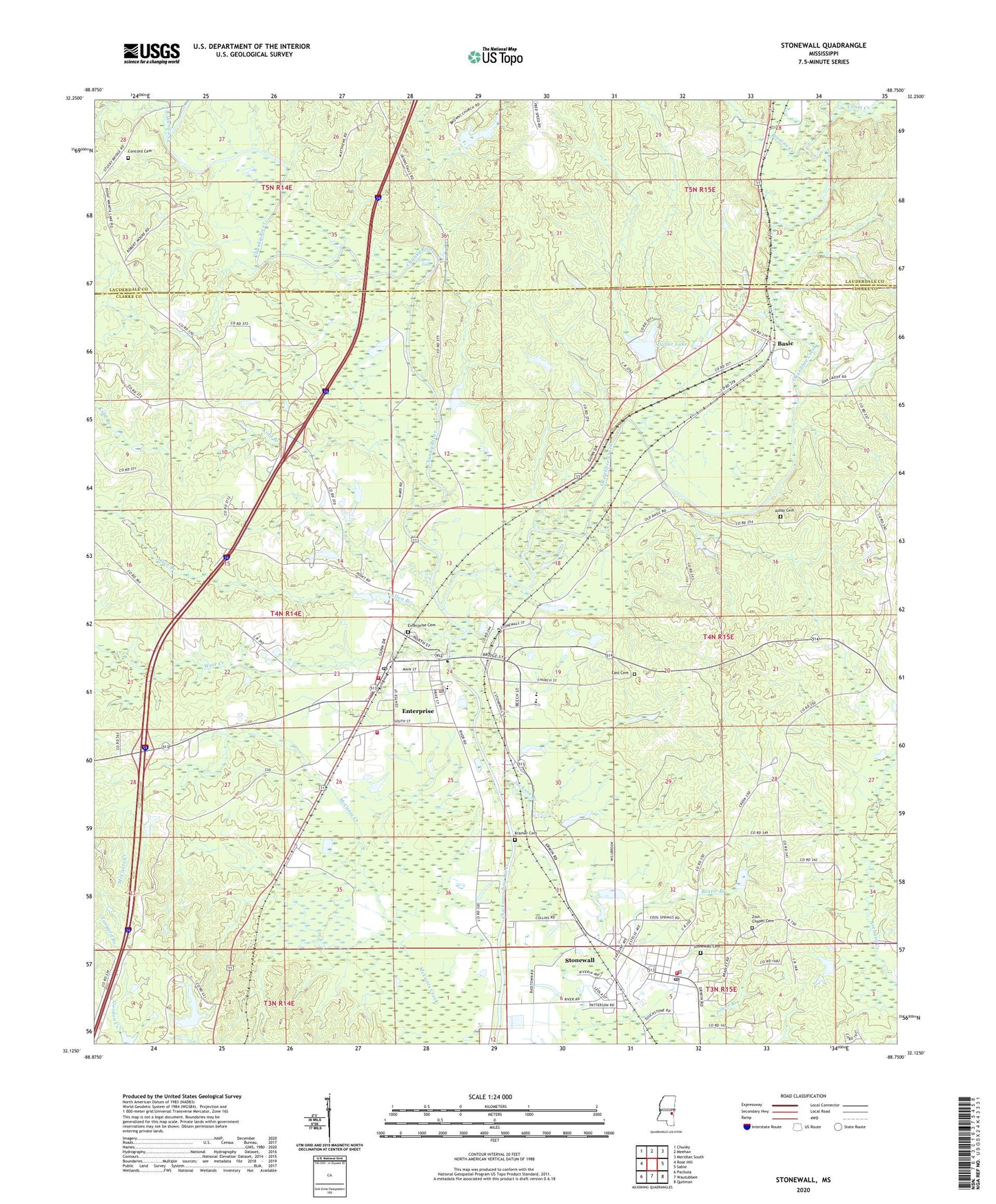 Stonewall Mississippi US Topo Map Image