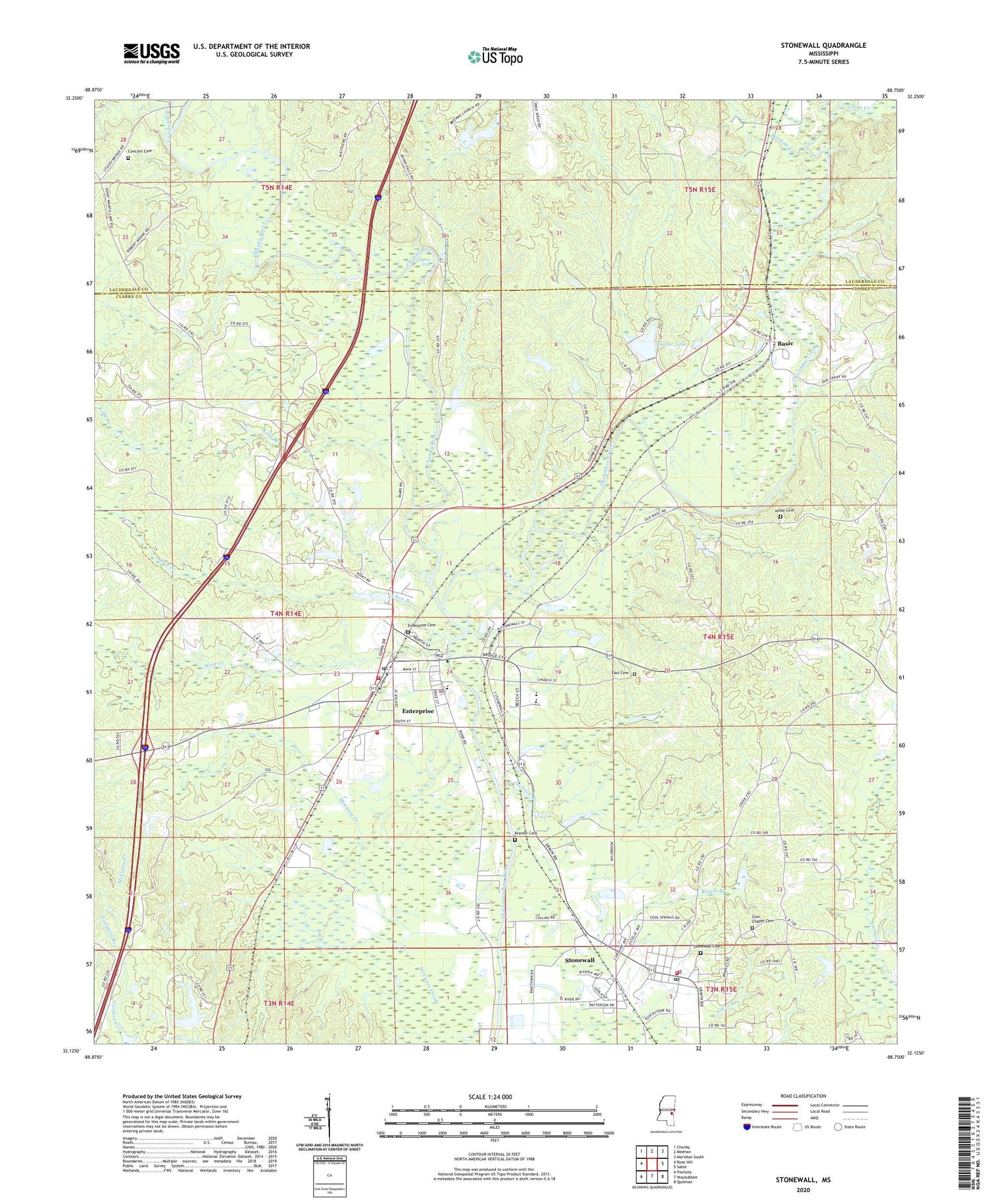 Stonewall Mississippi US Topo Map Image