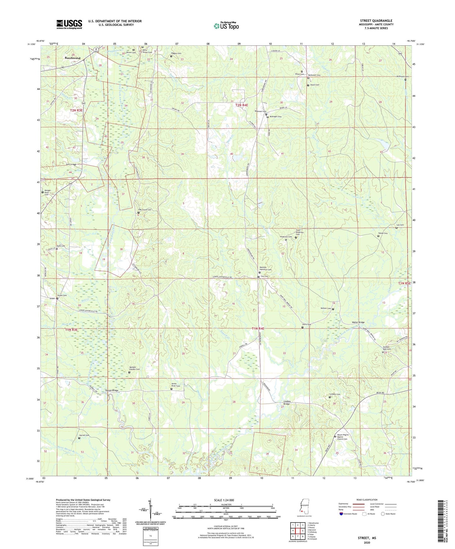 Street Mississippi US Topo Map Image