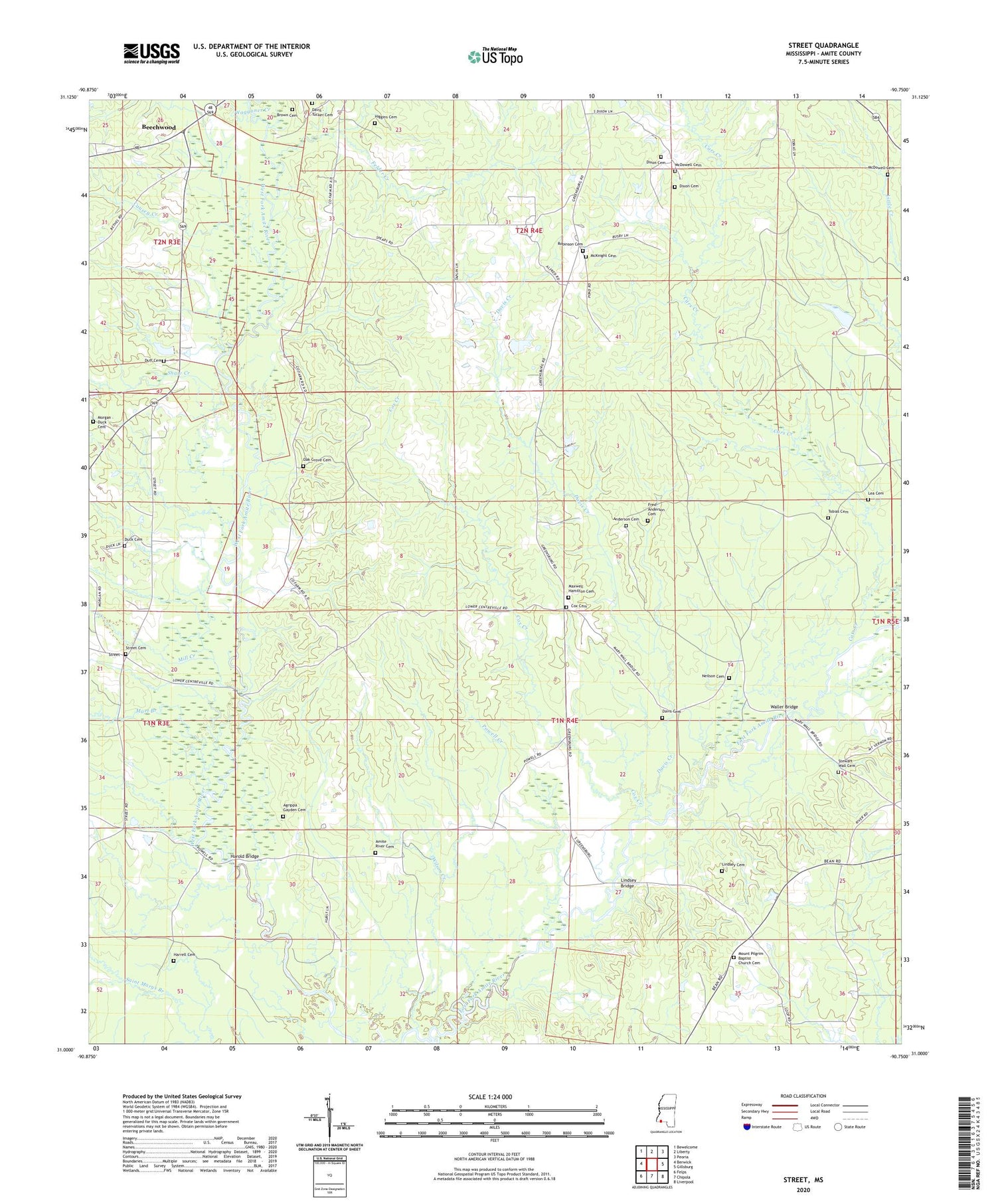 Street Mississippi US Topo Map Image