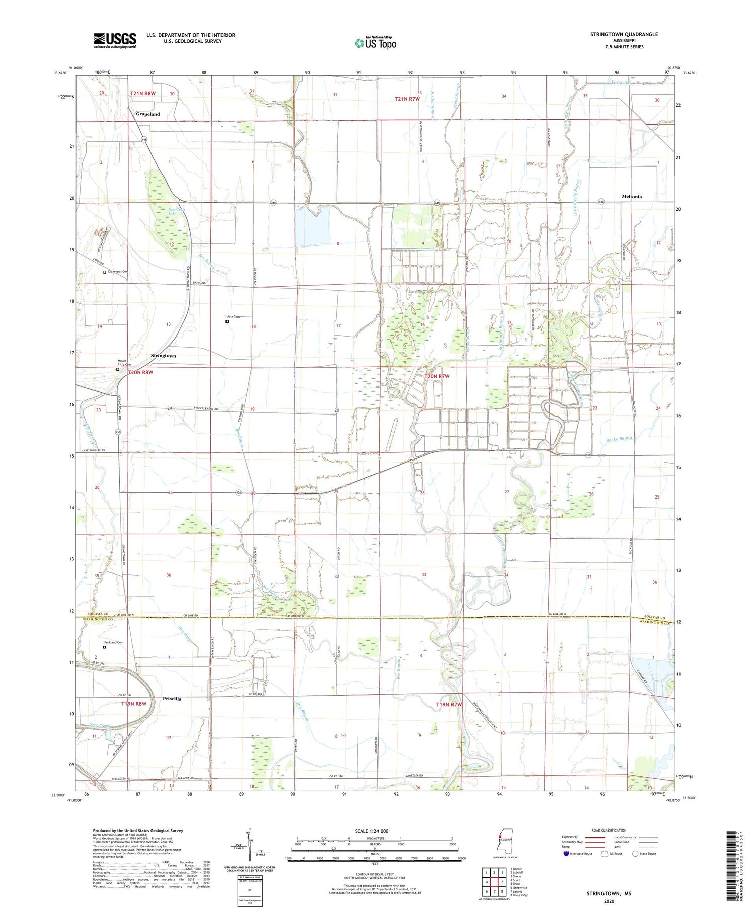 Stringtown Mississippi US Topo Map Image
