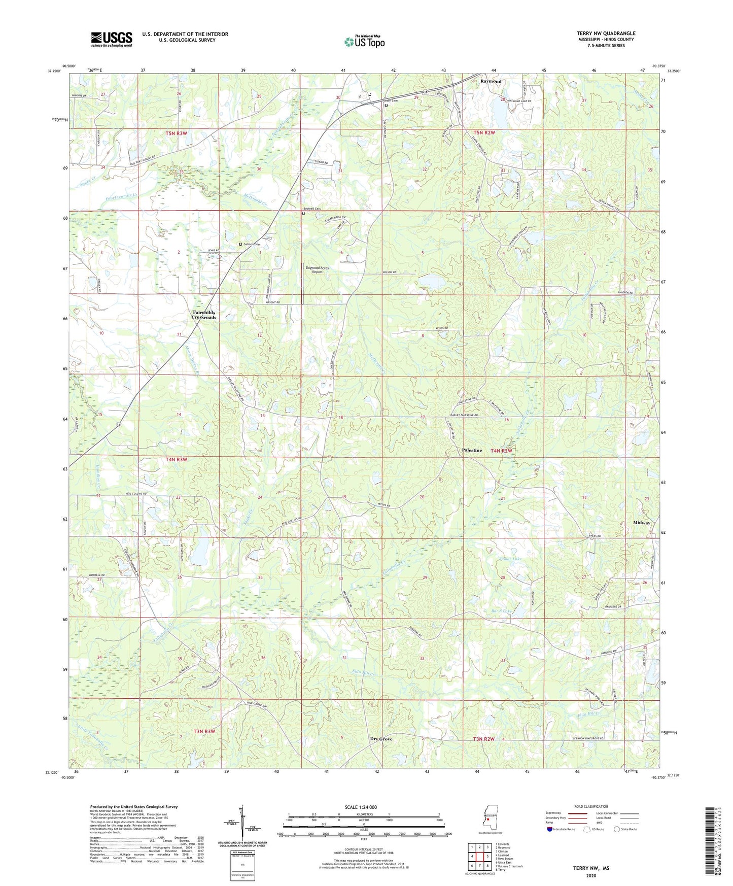 Terry NW Mississippi US Topo Map Image