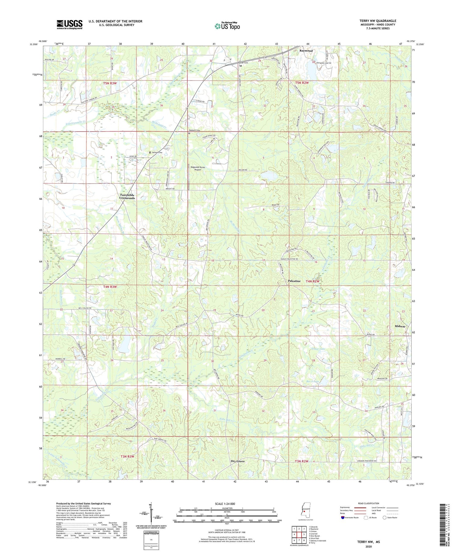 Terry NW Mississippi US Topo Map Image