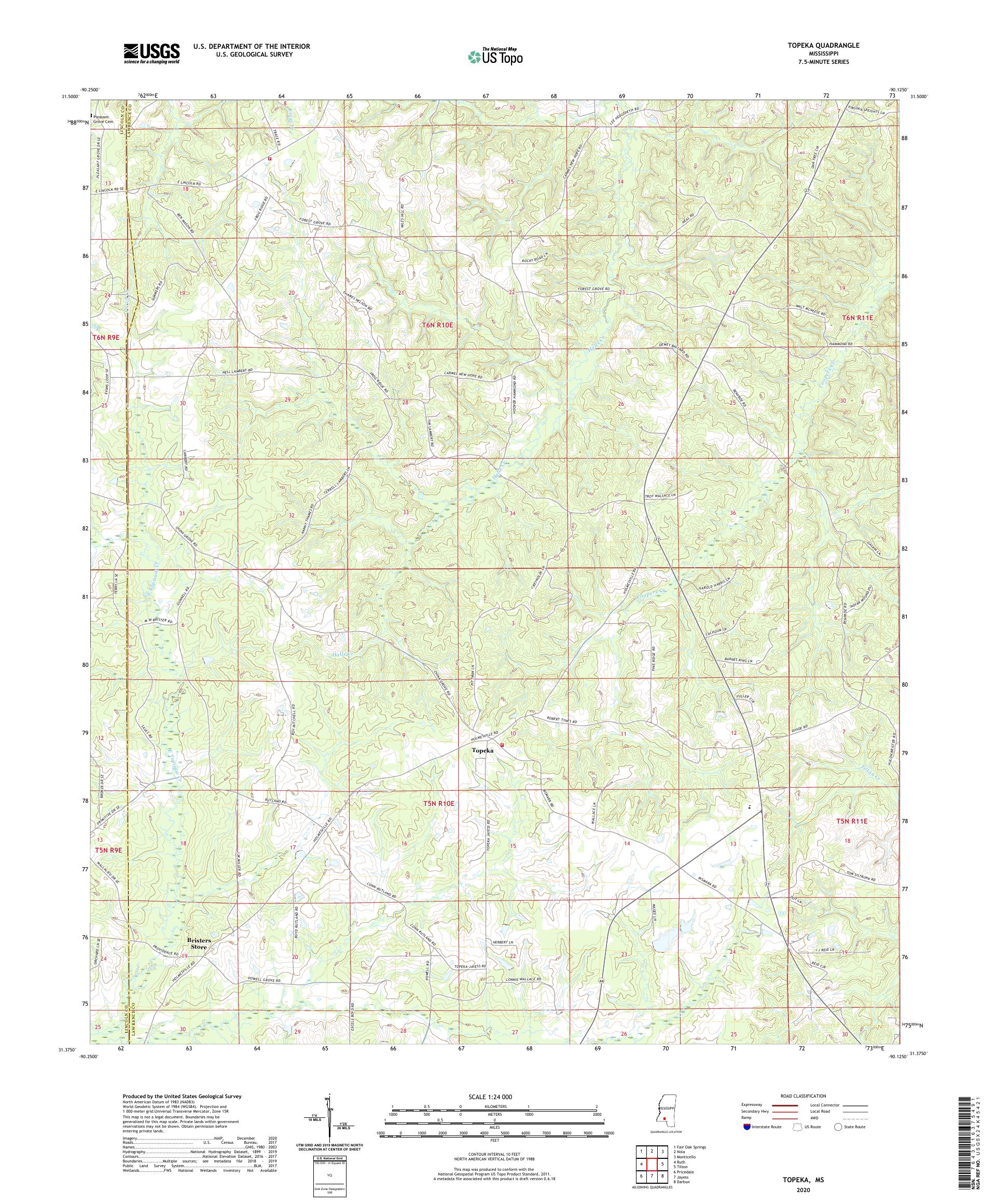 Topeka Mississippi US Topo Map – MyTopo Map Store