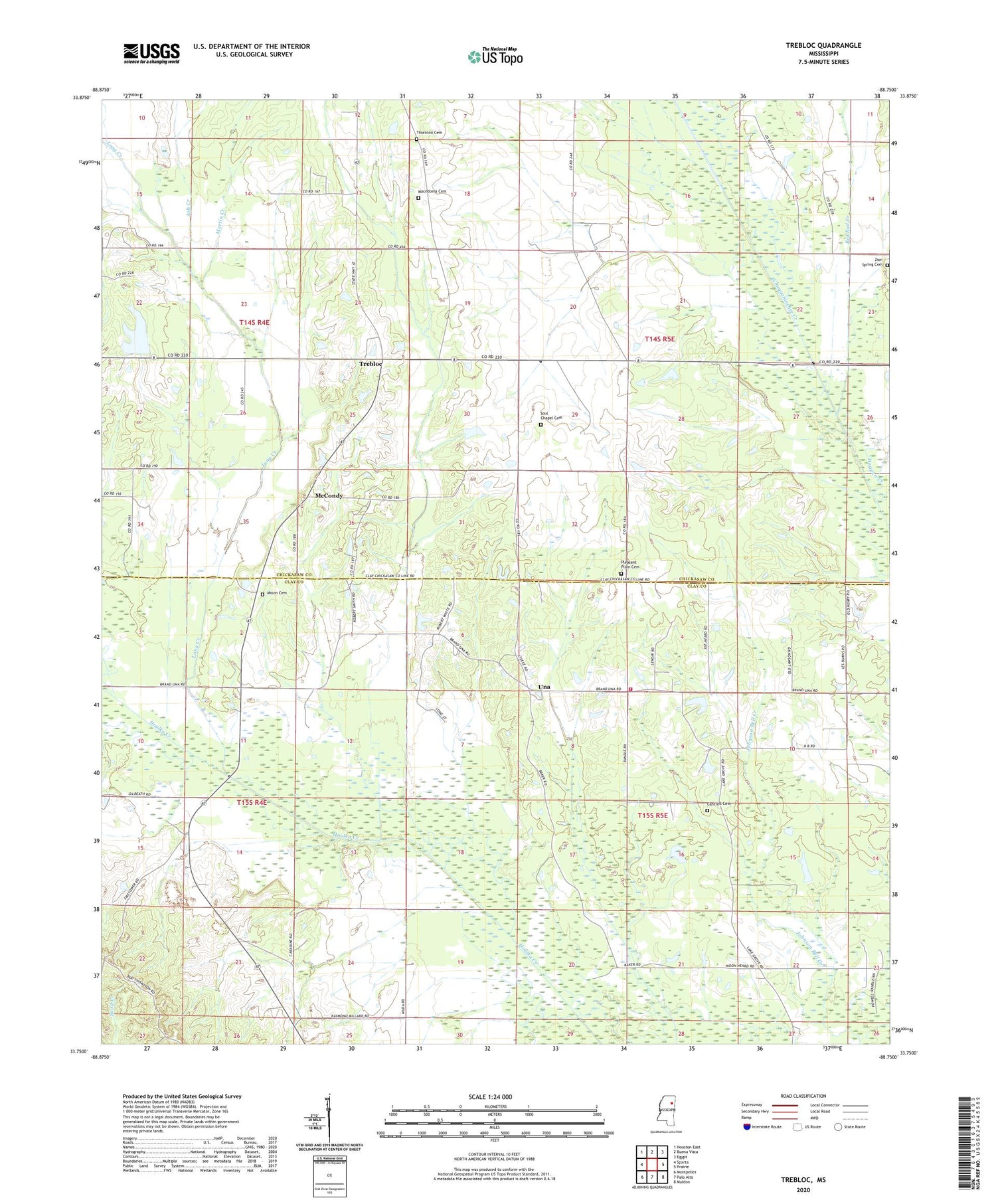 Trebloc Mississippi US Topo Map Image