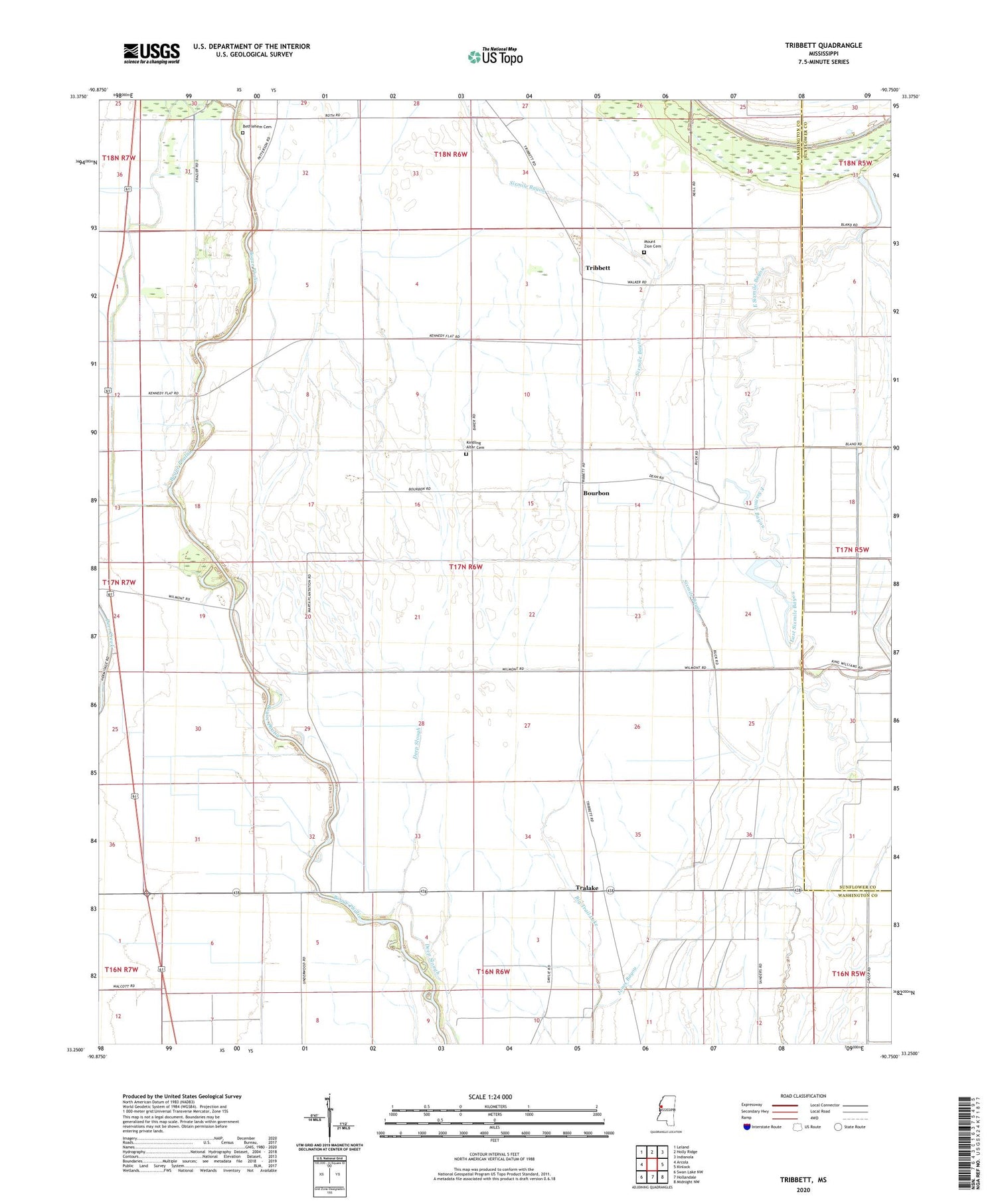 Tribbett Mississippi US Topo Map Image