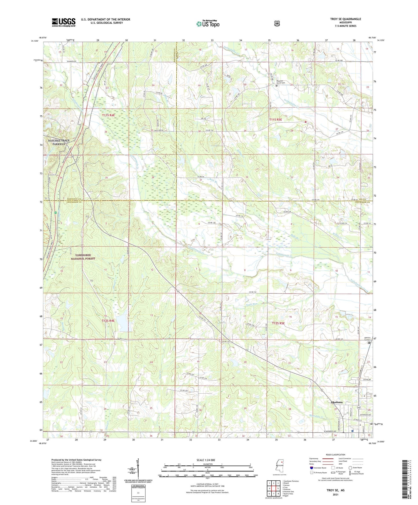 Troy SE Mississippi US Topo Map Image
