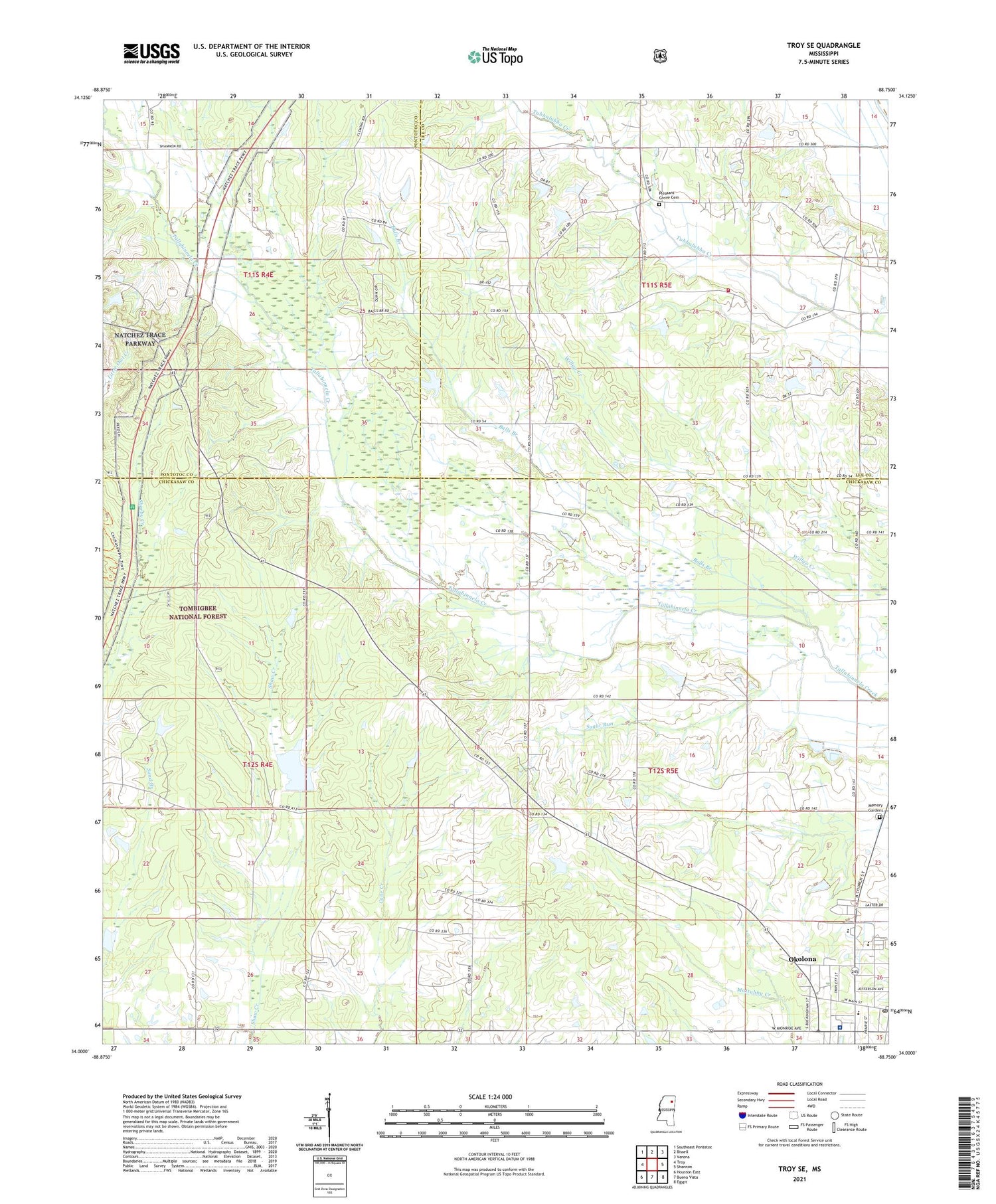Troy SE Mississippi US Topo Map Image