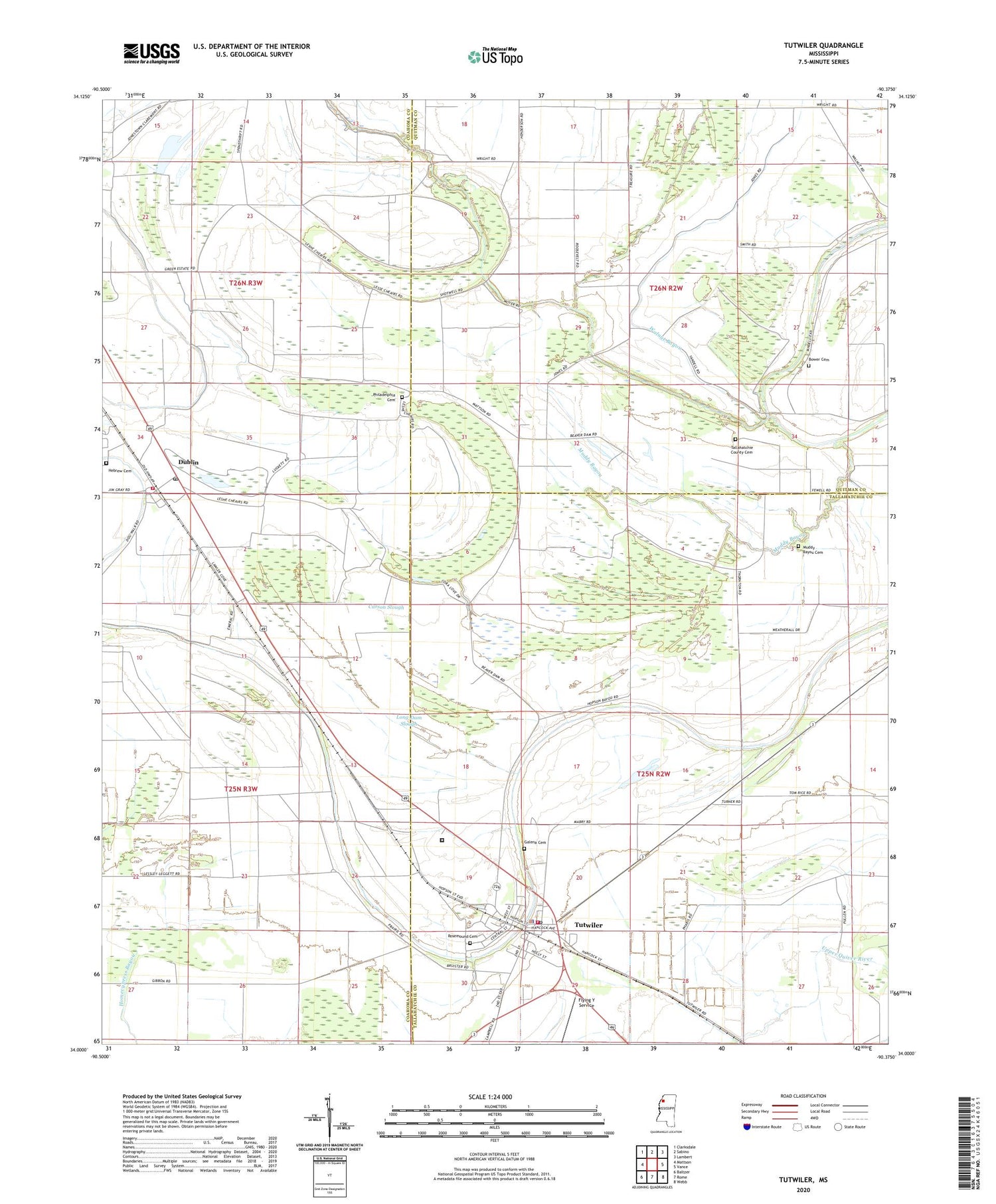 Tutwiler Mississippi US Topo Map Image