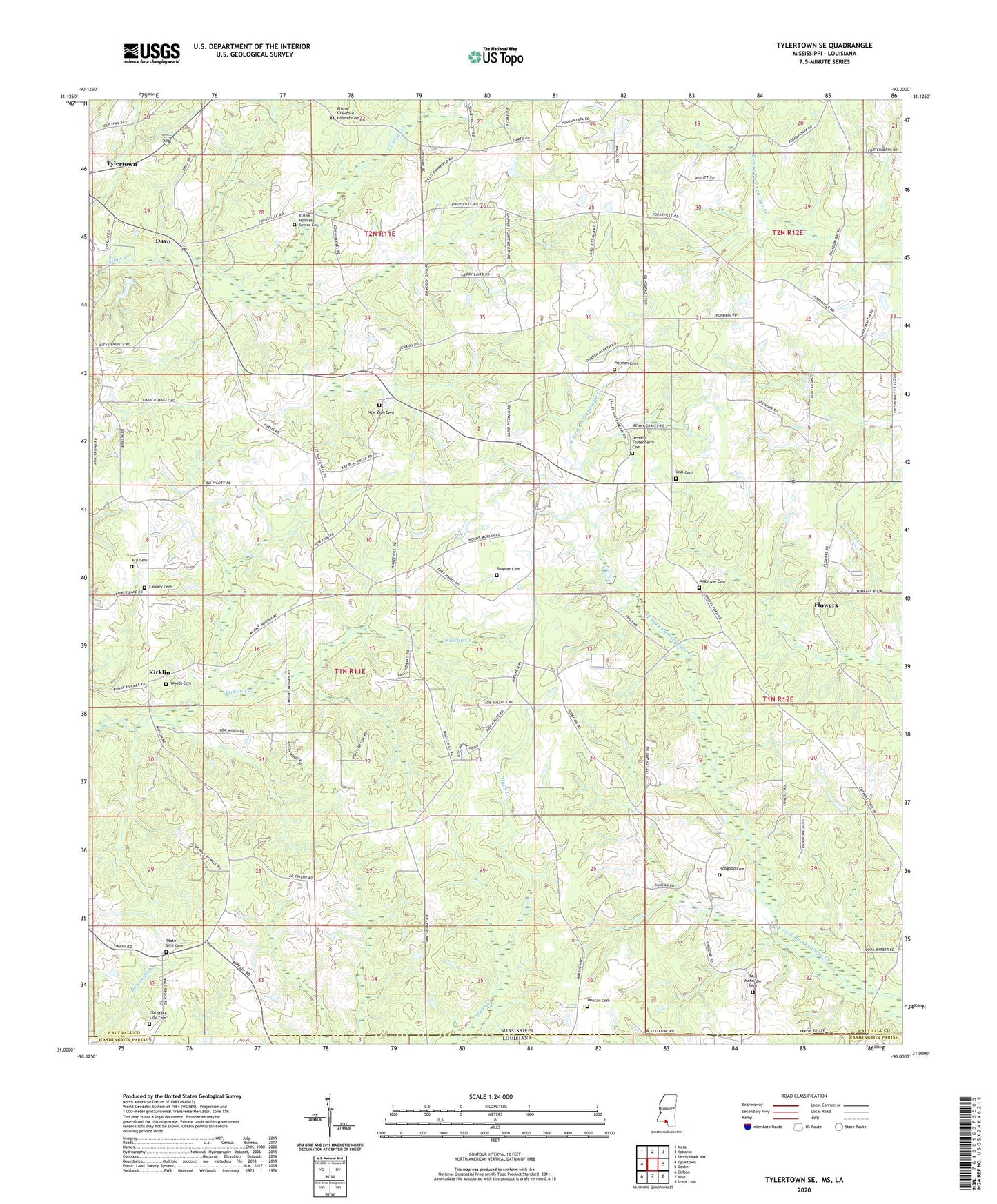 Tylertown SE Mississippi US Topo Map Image