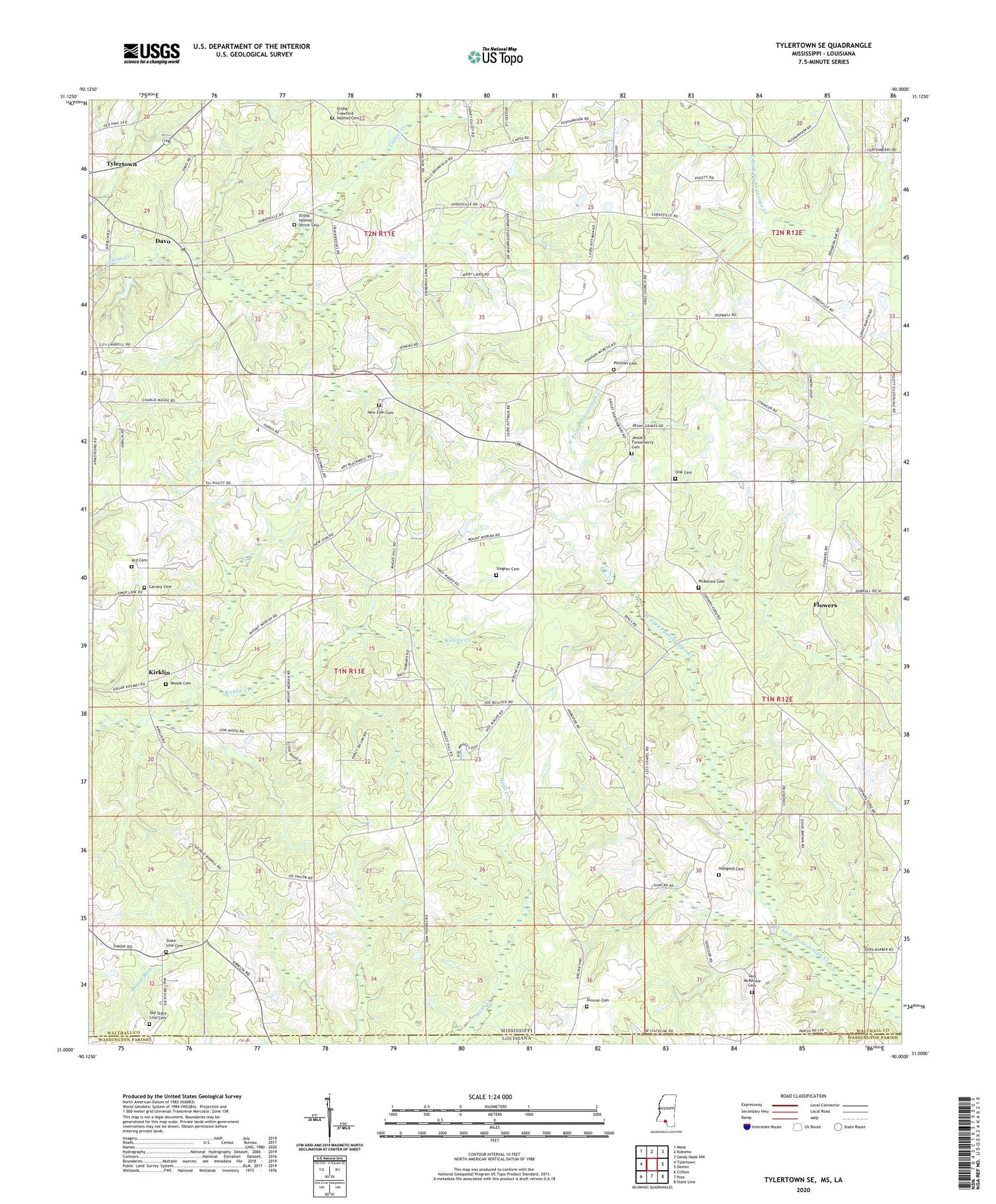 Tylertown SE Mississippi US Topo Map Image