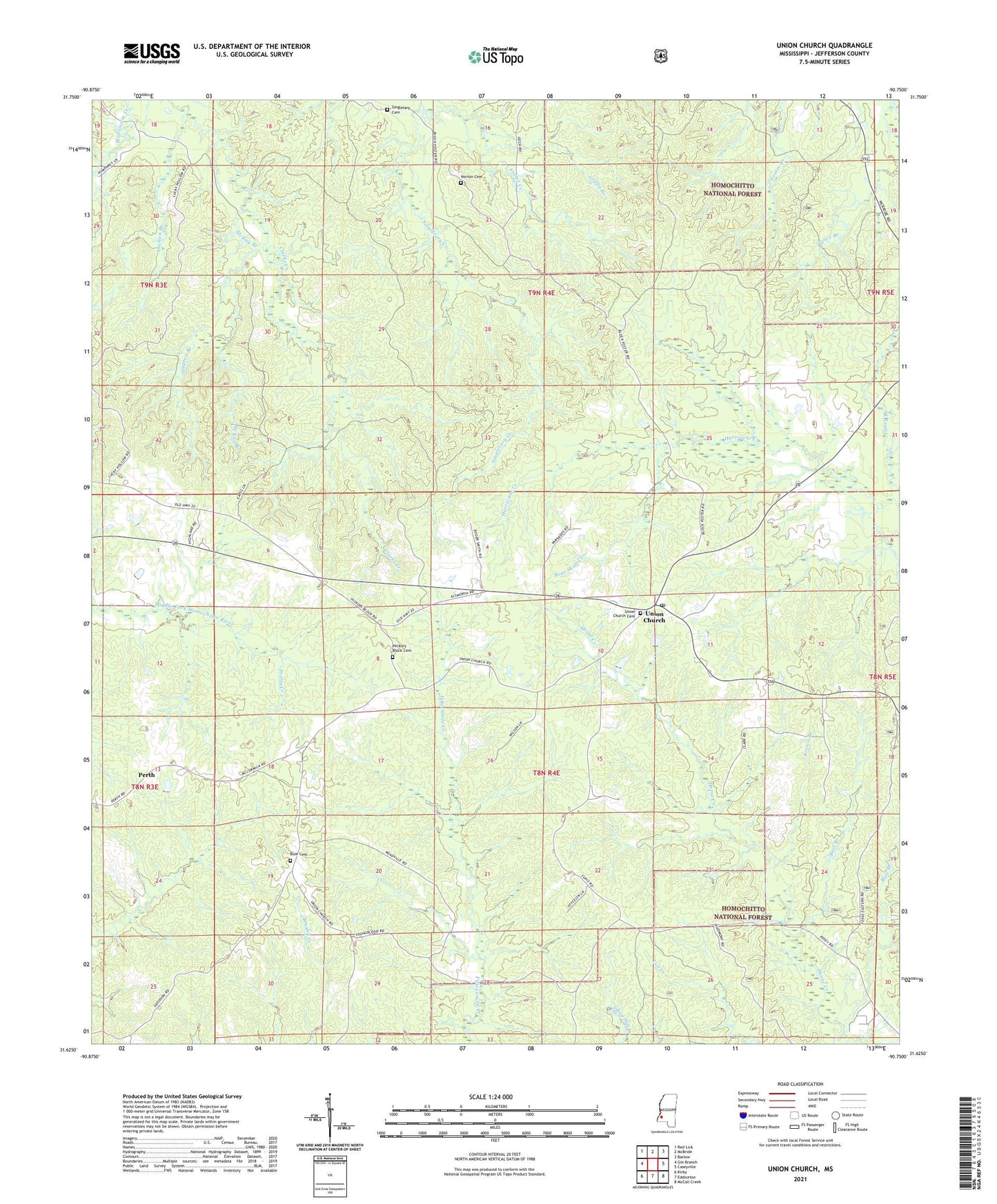 Union Church Mississippi US Topo Map Image