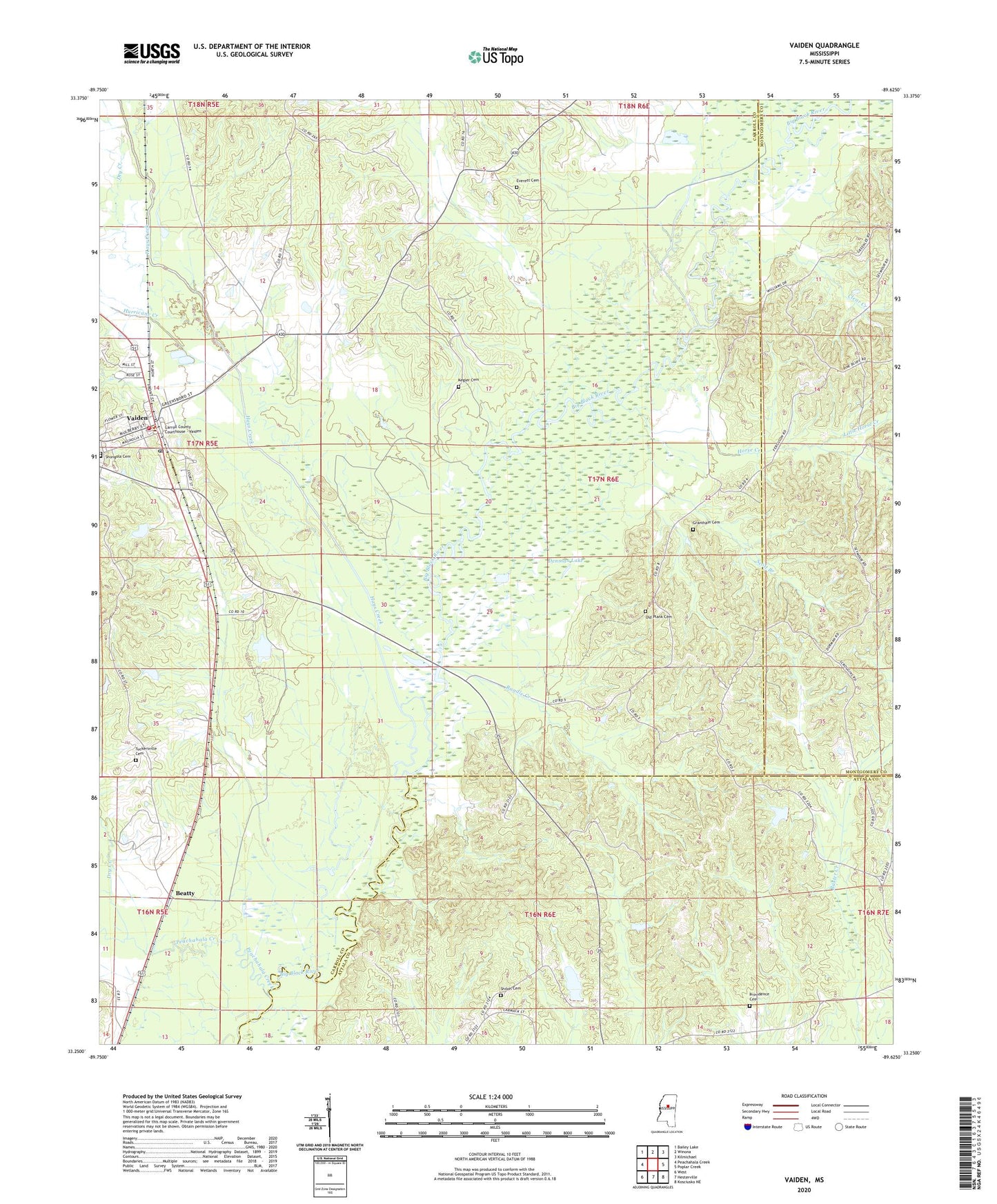 Vaiden Mississippi US Topo Map Image