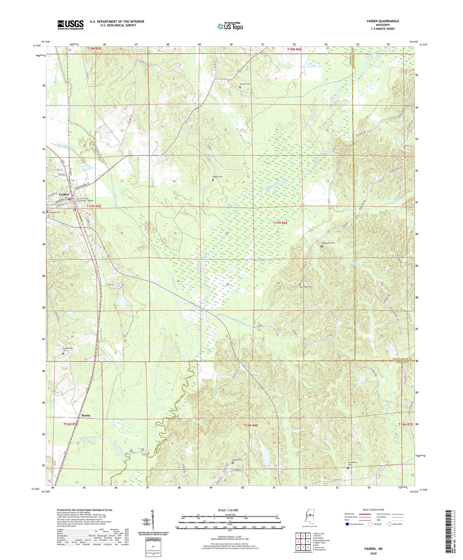 Vaiden Mississippi US Topo Map Image