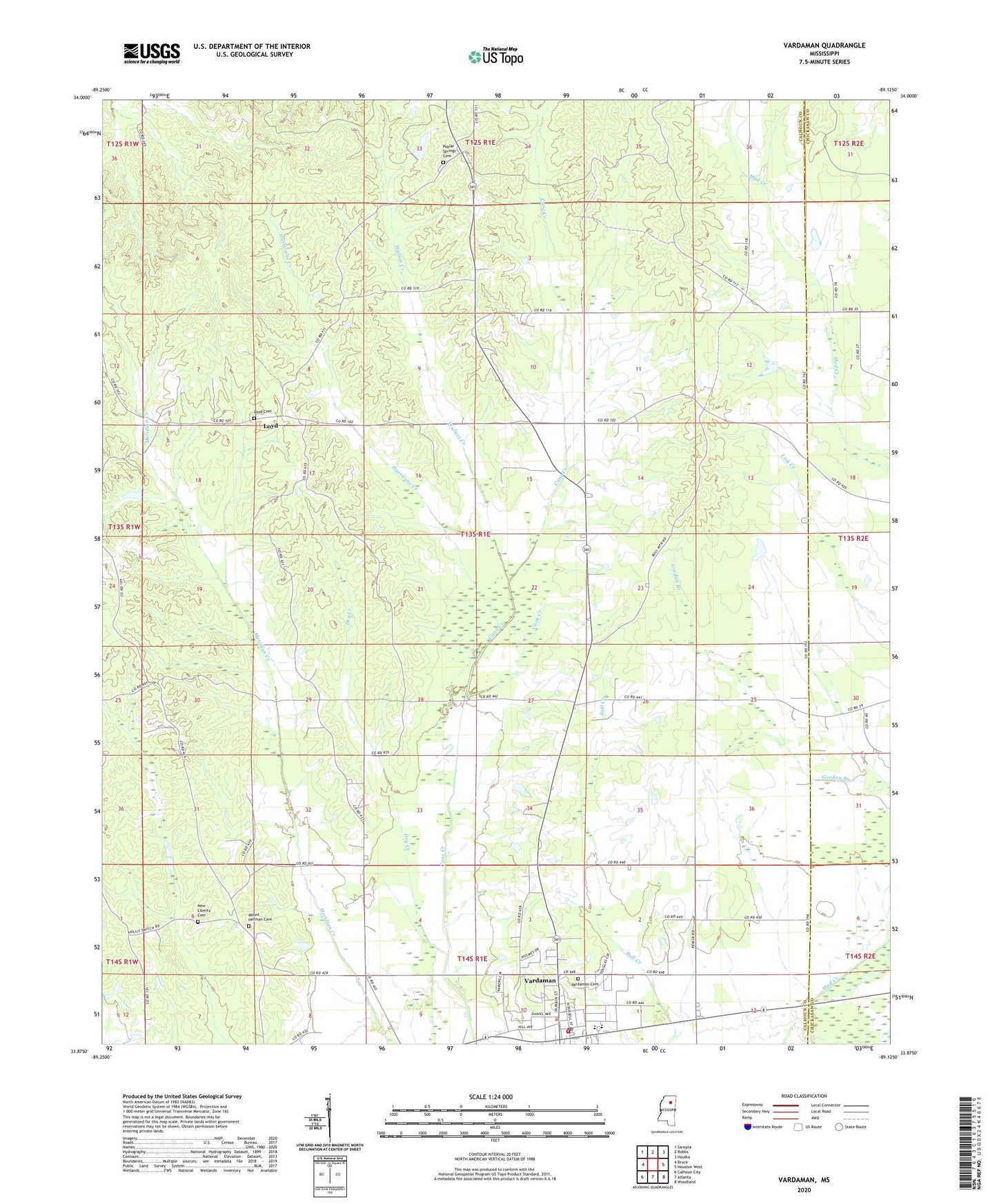 Vardaman Mississippi US Topo Map Image