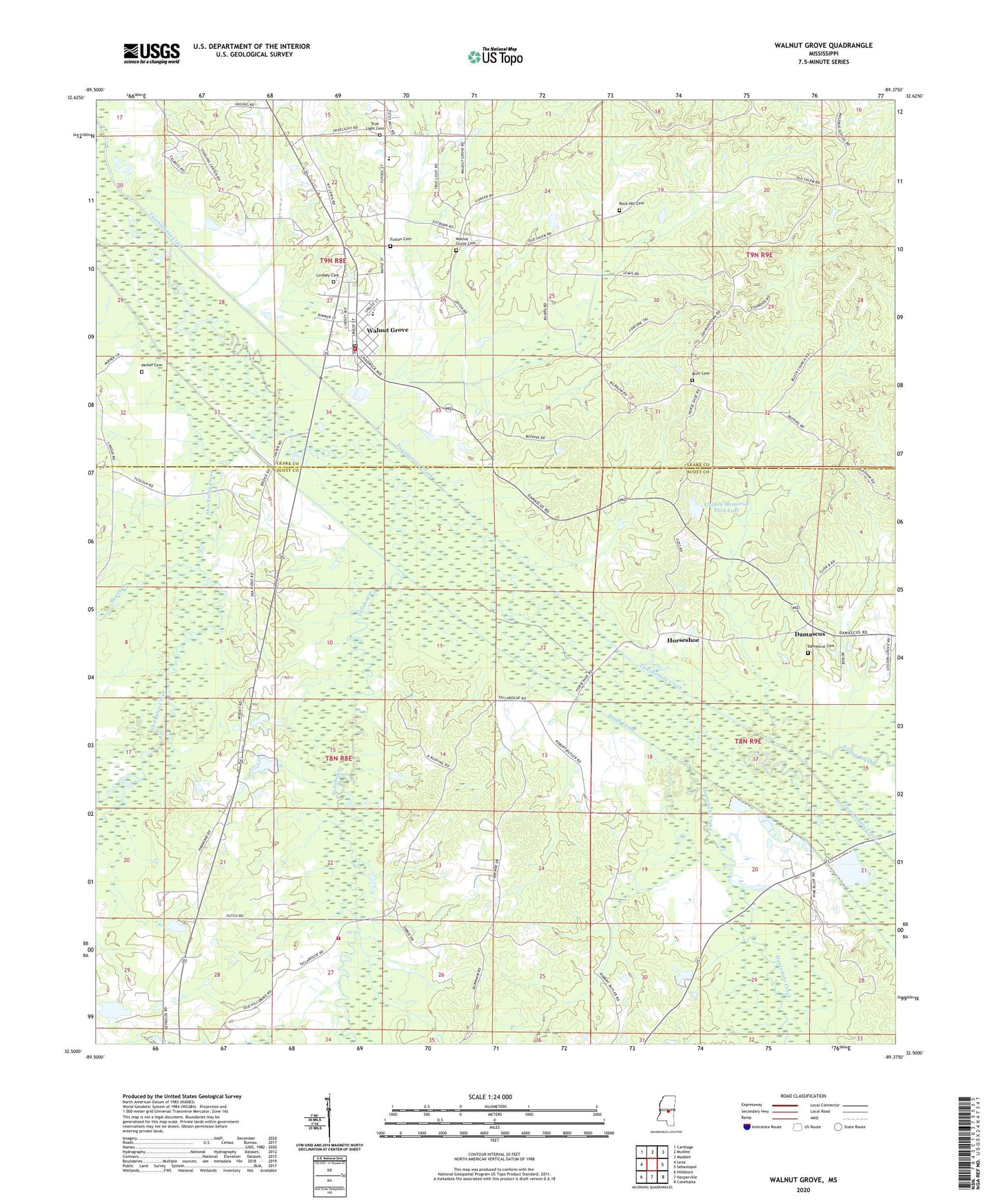 Walnut Grove Mississippi US Topo Map Image